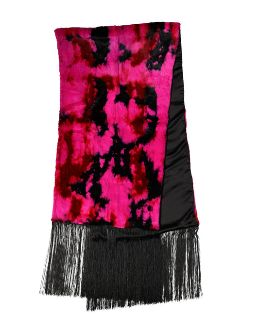 Dolce & Gabbana Pink Black Faux Fur Neck Wrap Fringes 200cm x 59cm Scarf Curated Luxury Accessories by Orvyn