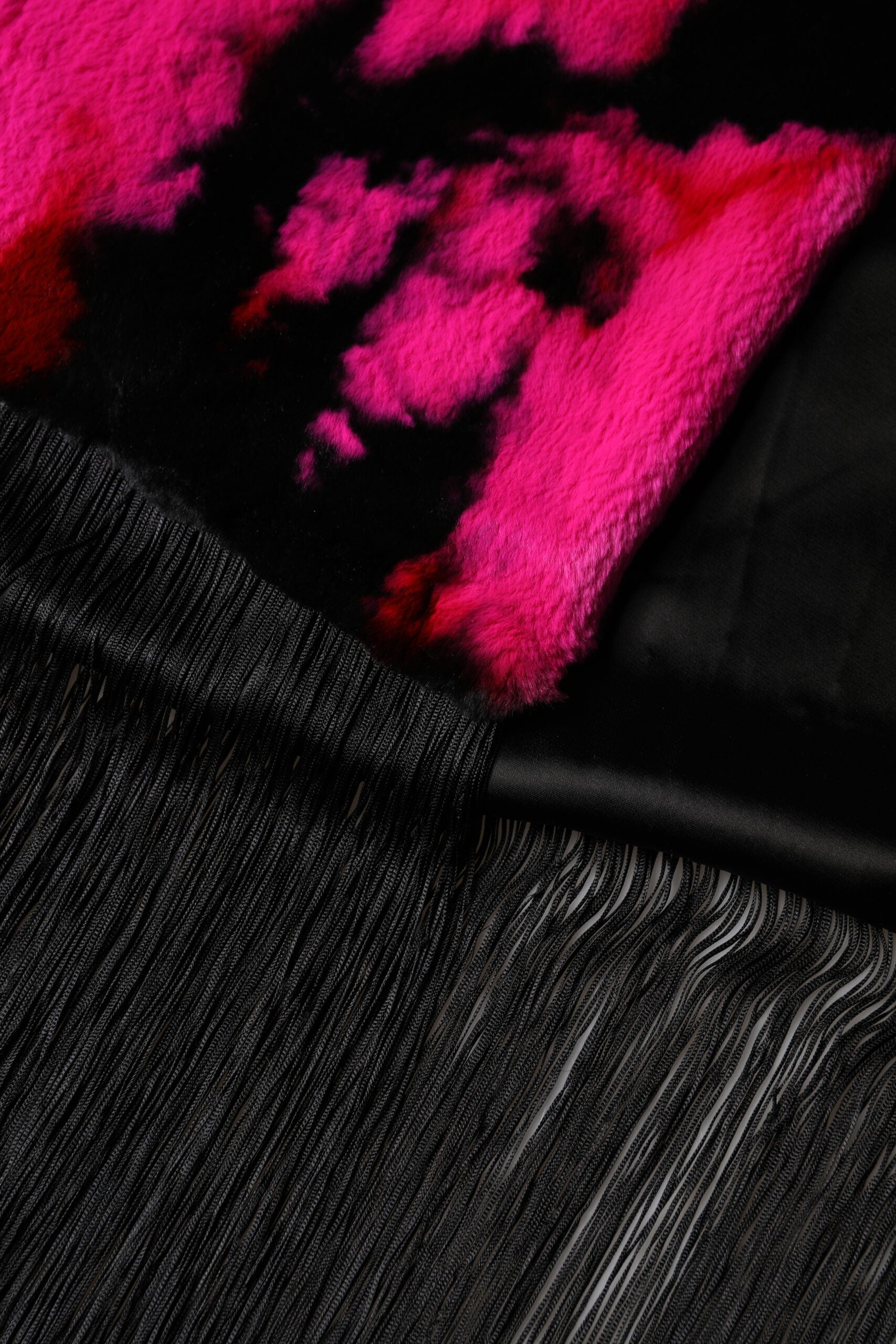 Dolce & Gabbana Pink Black Faux Fur Neck Wrap Fringes 200cm x 59cm Scarf Curated Luxury Accessories by Orvyn