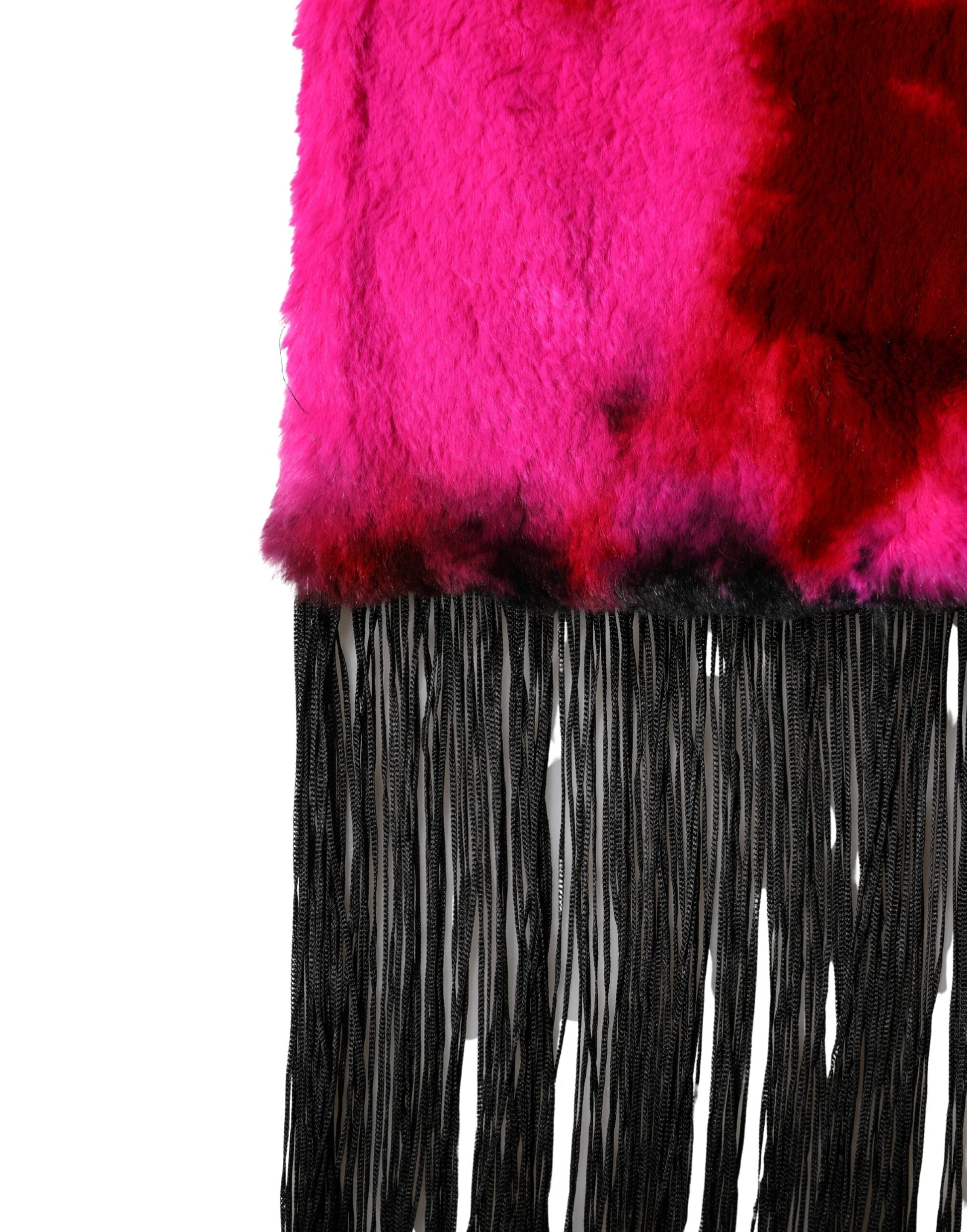 Dolce & Gabbana Pink Black Faux Fur Neck Wrap Fringes 200cm x 59cm Scarf Curated Luxury Accessories by Orvyn