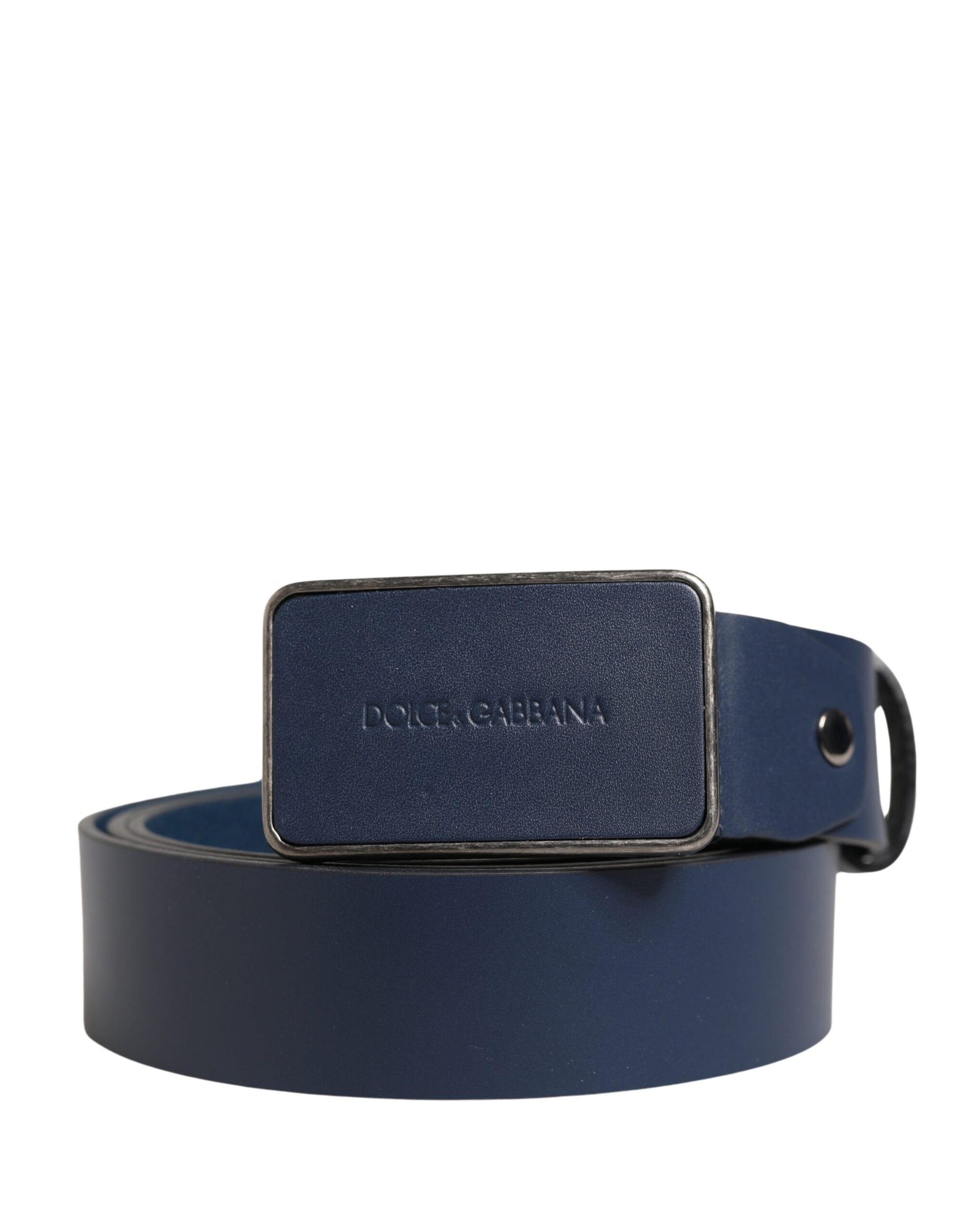 Dolce & Gabbana Blue Leather Logo Metal Buckle Men Belt Curated Luxury Accessories by Orvyn