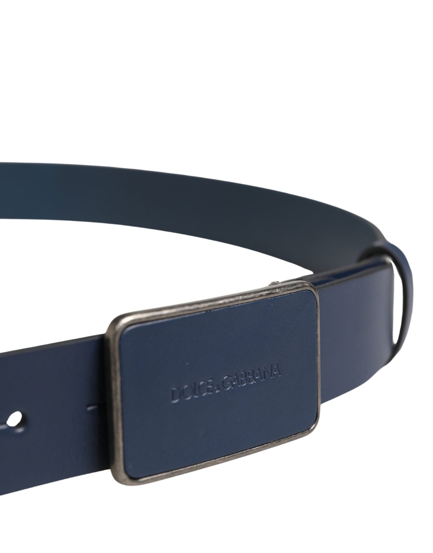 Dolce & Gabbana Blue Leather Logo Metal Buckle Men Belt Curated Luxury Accessories by Orvyn