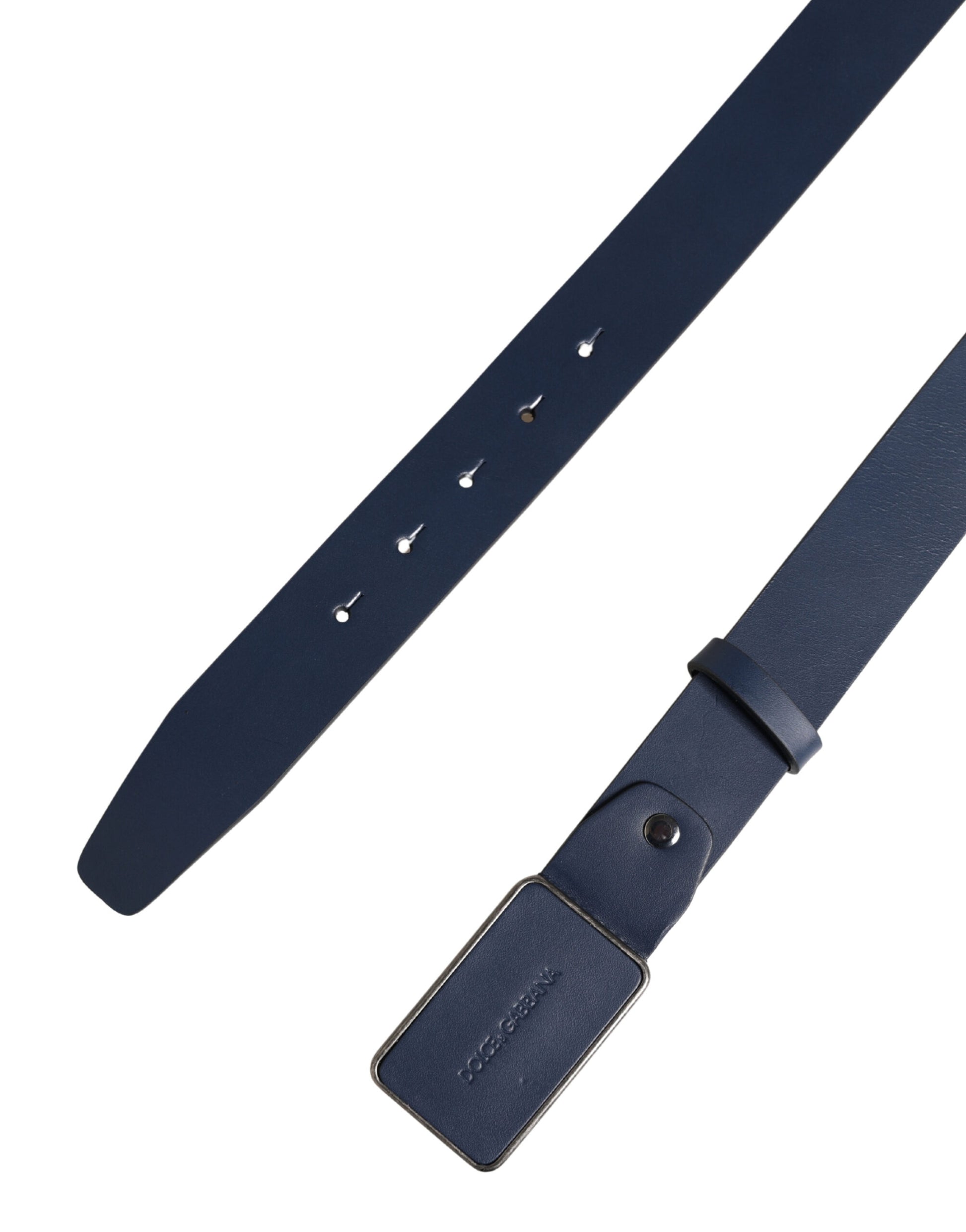 Dolce & Gabbana Blue Leather Logo Metal Buckle Men Belt Curated Luxury Accessories by Orvyn