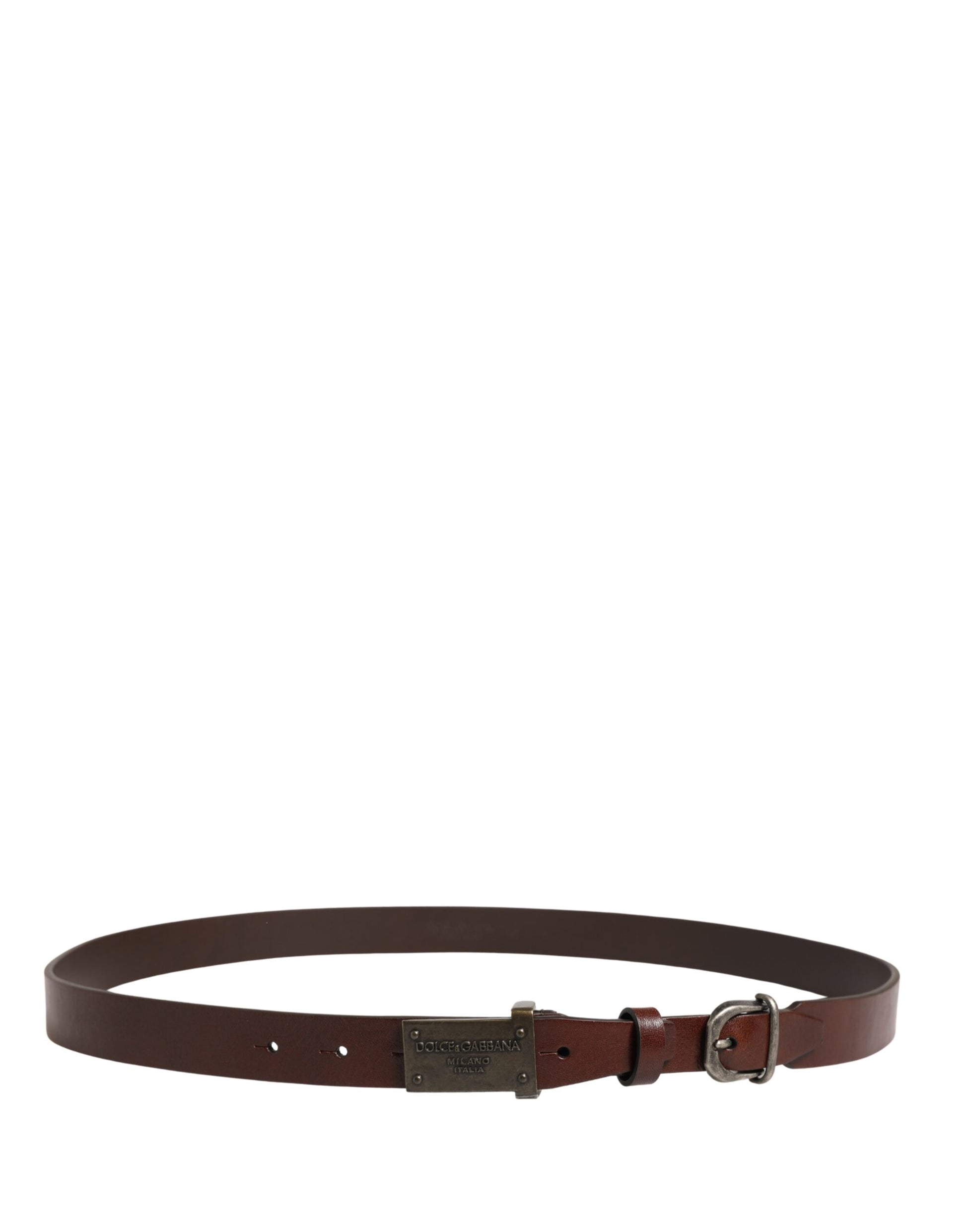 Dolce & Gabbana Brown Leather Logo Metal Buckle Men Belt Curated Luxury Accessories by Orvyn