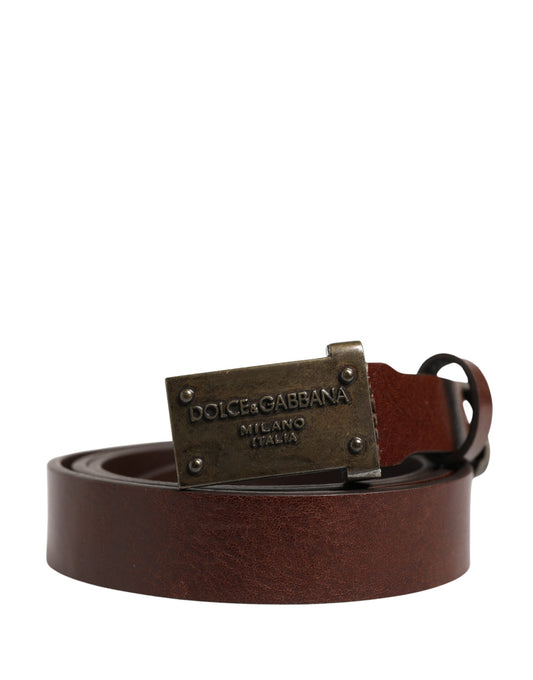 Dolce & Gabbana Brown Leather Logo Metal Buckle Men Belt Curated Luxury Accessories by Orvyn