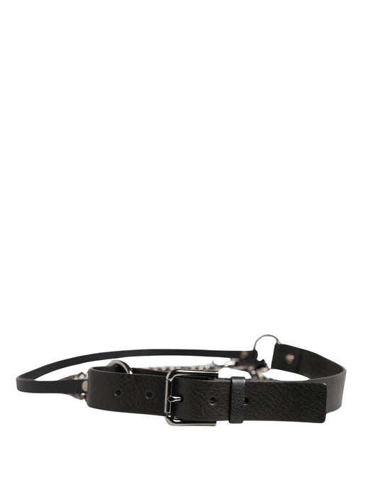 Dolce & Gabbana Black Leather Silver Chain Waist Men Belt Curated Luxury Accessories by Orvyn