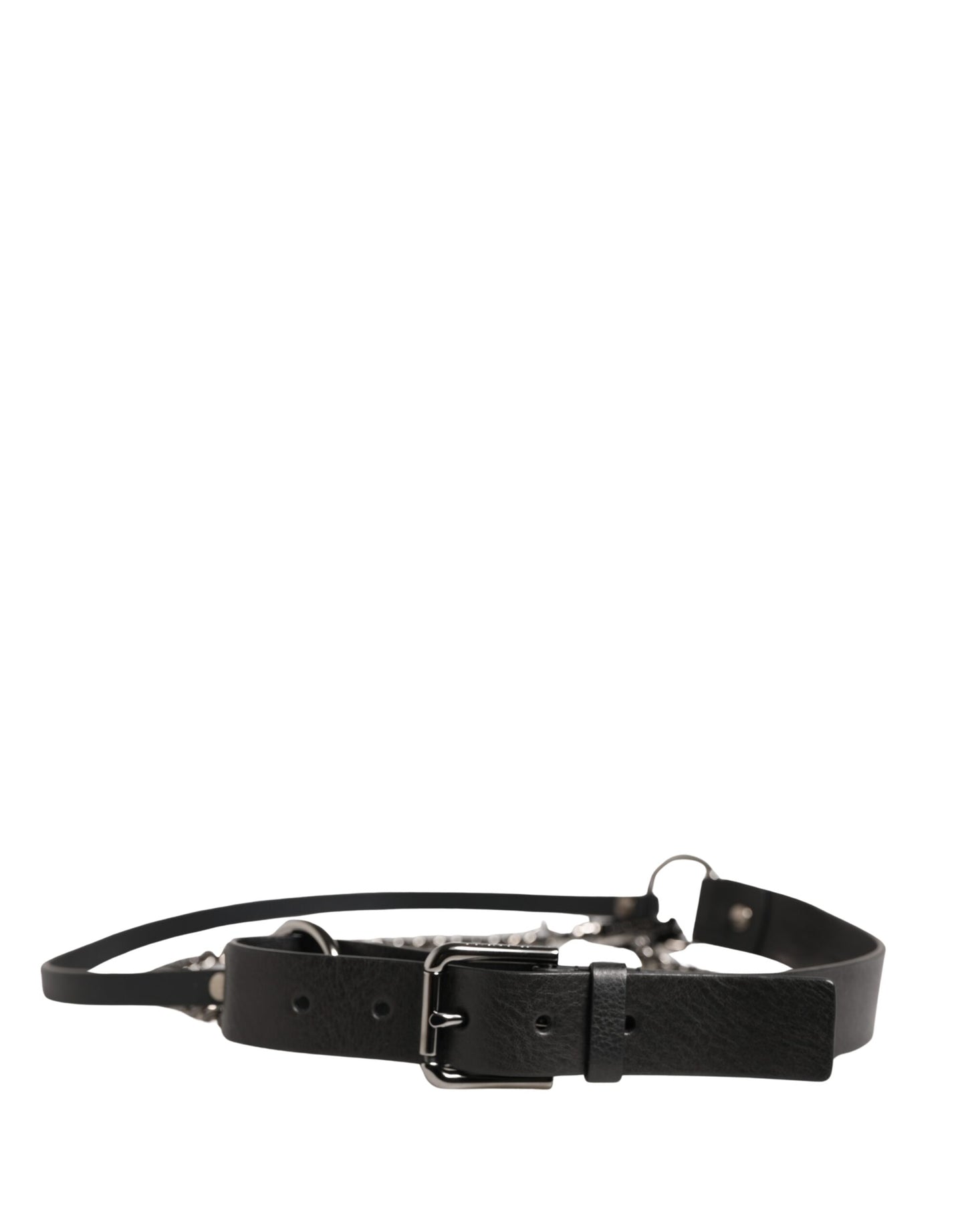 Dolce & Gabbana Black Leather Silver Chain Waist Men Belt Curated Luxury Accessories by Orvyn