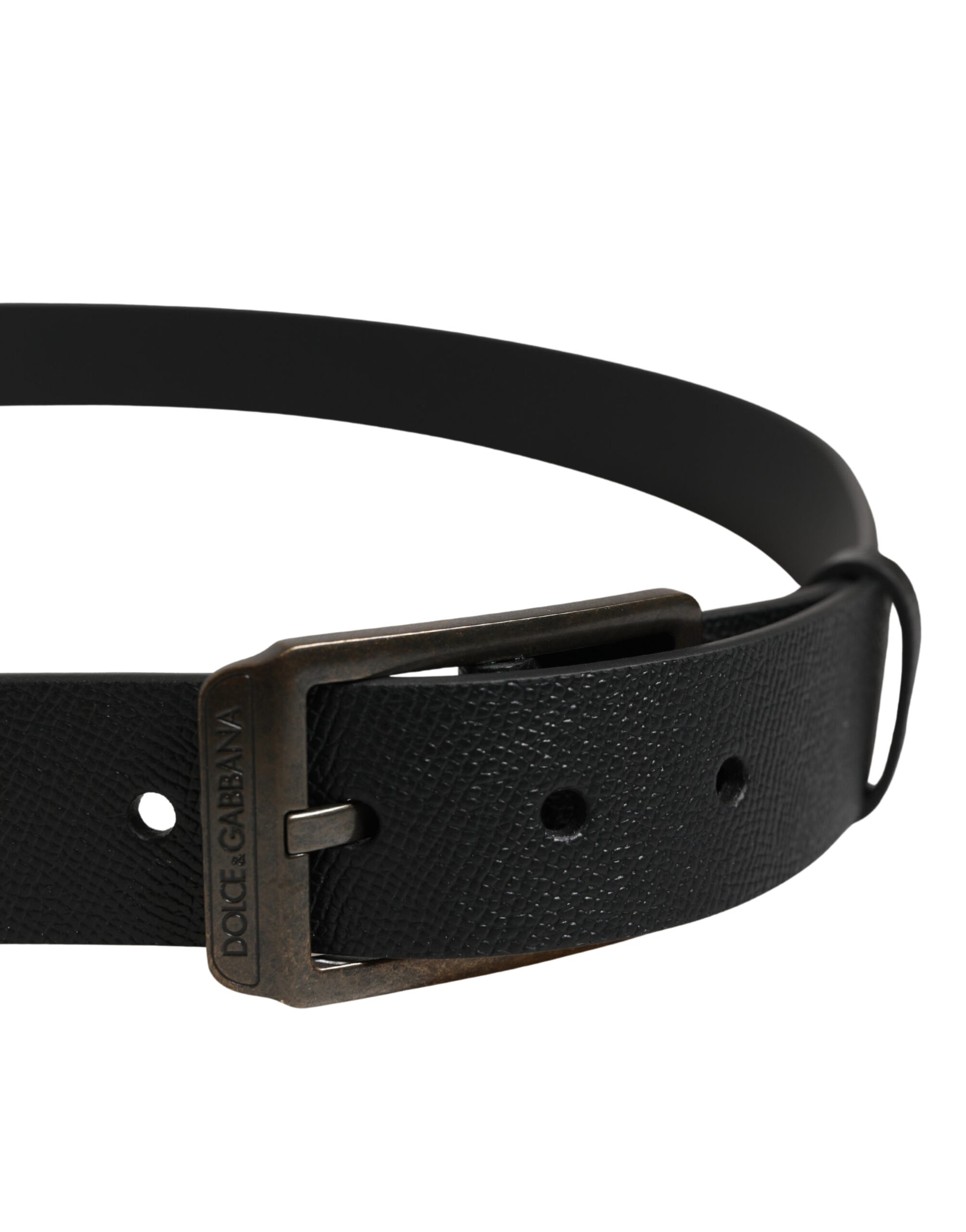 Dolce & Gabbana Black Calf Leather Gold Metal Buckle Belt Curated Luxury Accessories by Orvyn