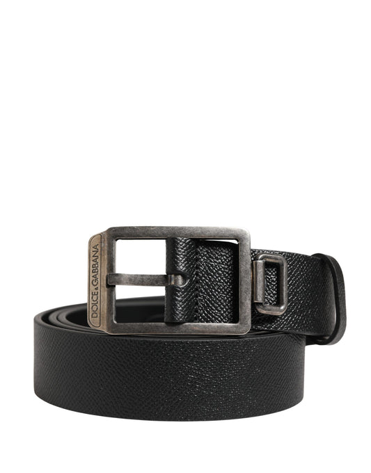 Dolce & Gabbana Black Calf Leather Silver Metal Buckle Belt Curated Luxury Accessories by Orvyn