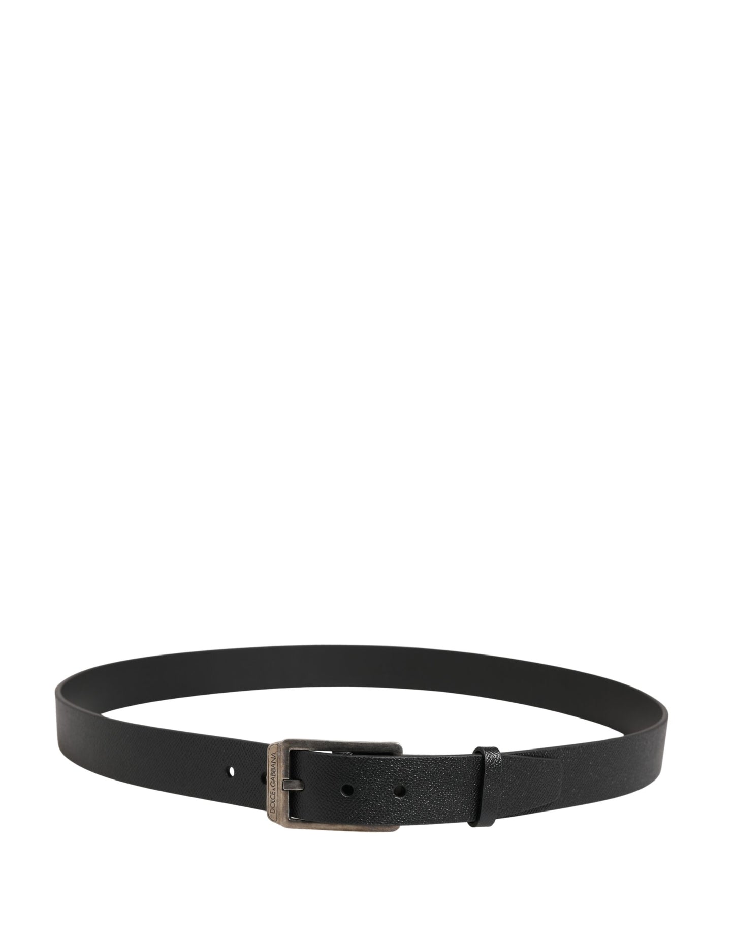 Dolce & Gabbana Black Calf Leather Silver Metal Buckle Belt Curated Luxury Accessories by Orvyn