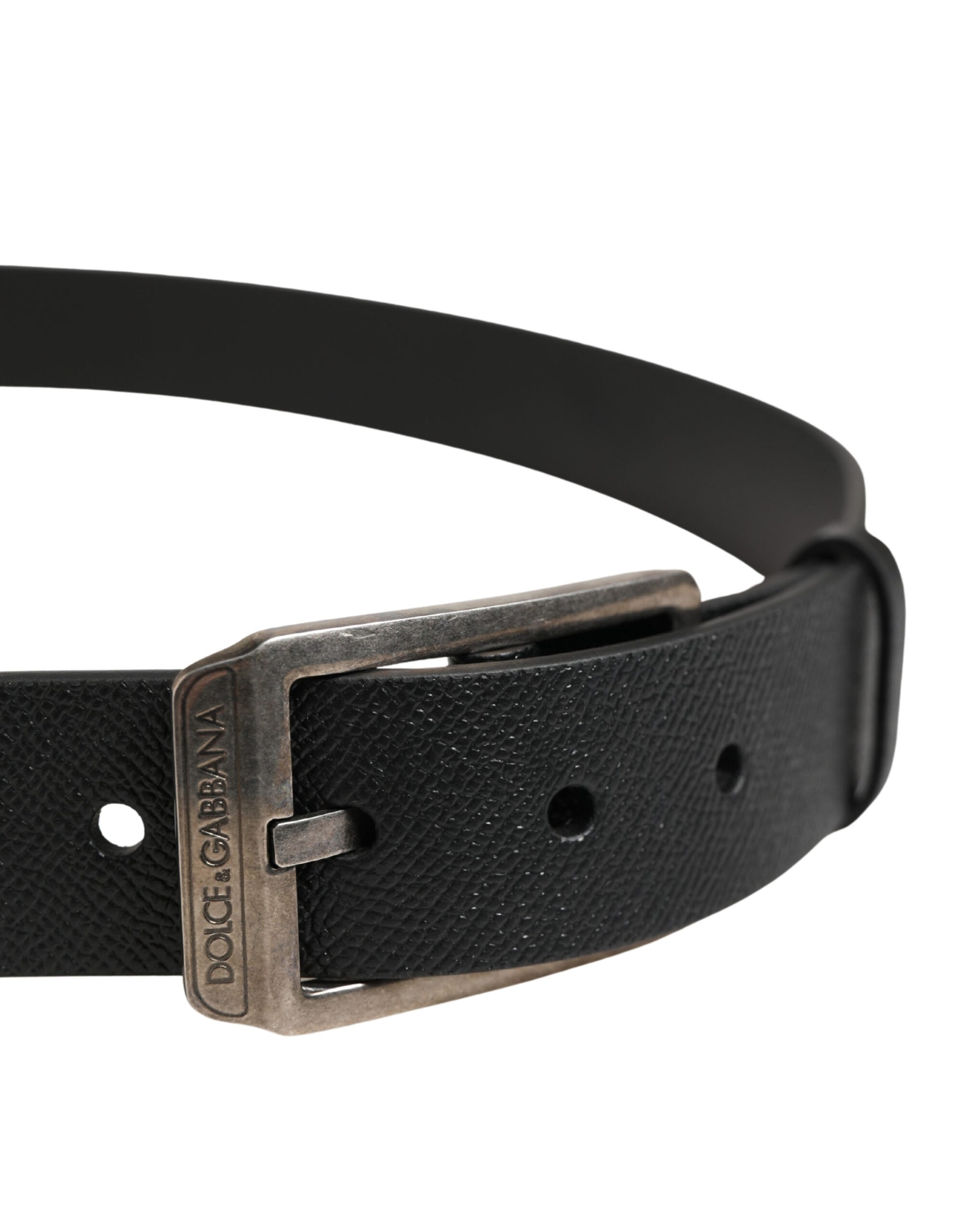 Dolce & Gabbana Black Calf Leather Silver Metal Buckle Belt Curated Luxury Accessories by Orvyn
