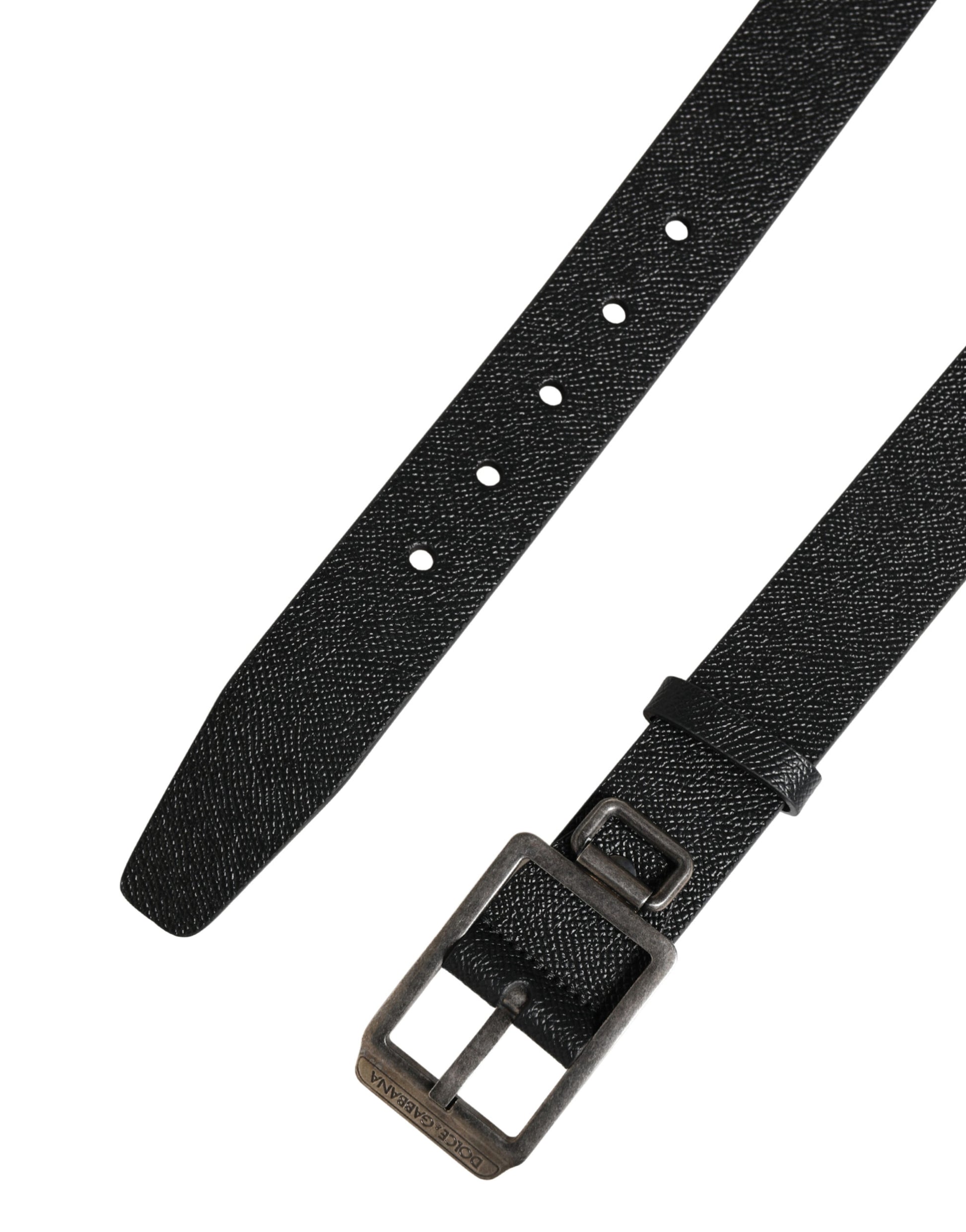 Dolce & Gabbana Black Calf Leather Silver Metal Buckle Belt Curated Luxury Accessories by Orvyn