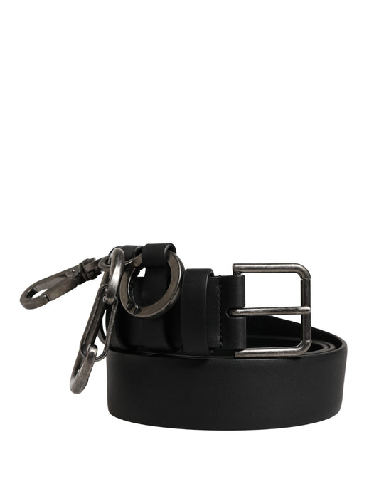 Dolce & Gabbana Black Calf Leather Silver Metal Buckle Belt Curated Luxury Accessories by Orvyn