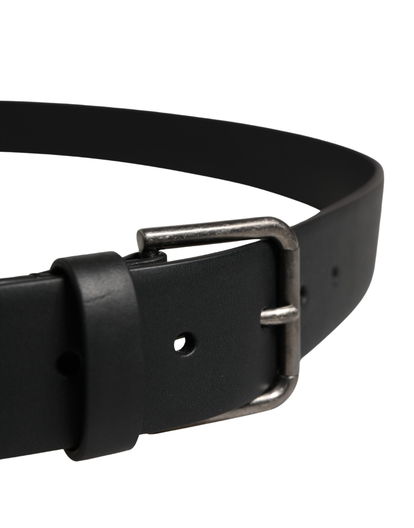 Dolce & Gabbana Black Calf Leather Silver Metal Buckle Belt Curated Luxury Accessories by Orvyn