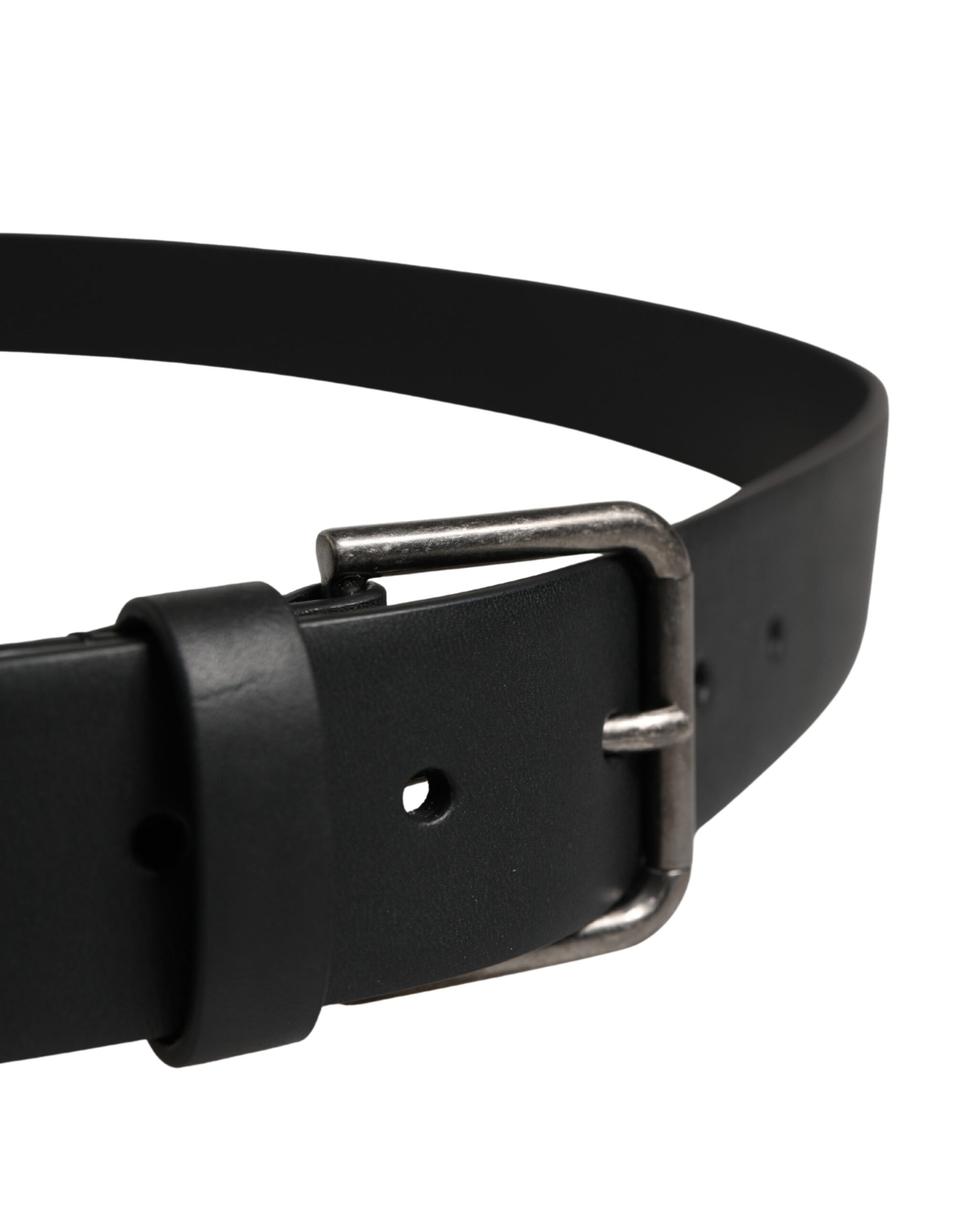 Dolce & Gabbana Black Calf Leather Silver Metal Buckle Belt Curated Luxury Accessories by Orvyn