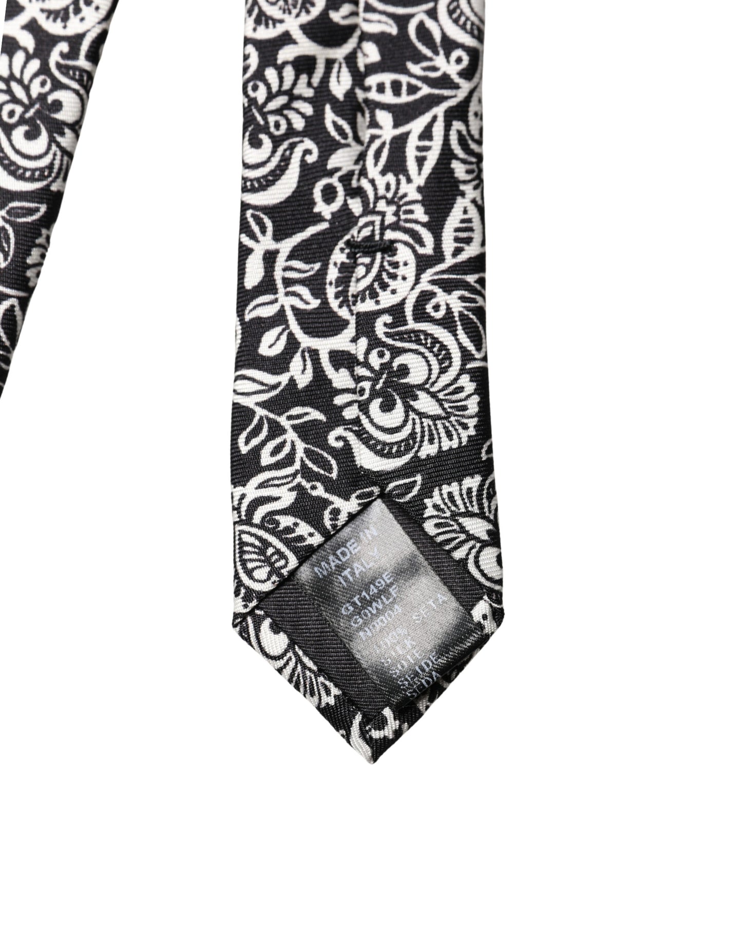 Dolce & Gabbana Black White Floral Fantasy Silk Adjustable Necktie Tie Curated Luxury Accessories by Orvyn