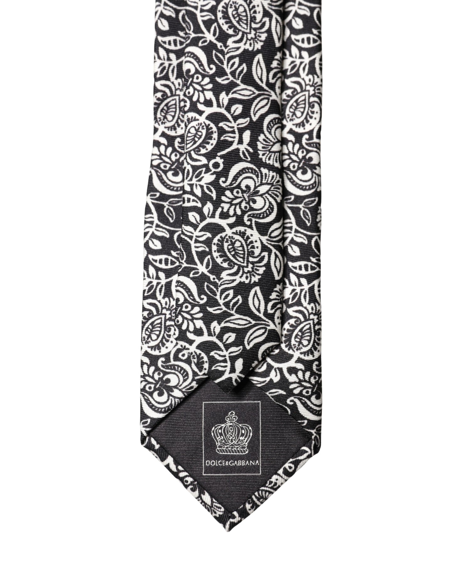 Dolce & Gabbana Black White Floral Fantasy Silk Adjustable Necktie Tie Curated Luxury Accessories by Orvyn
