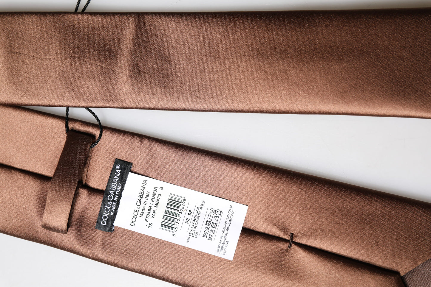 Dolce & Gabbana Brown Satin 100% Silk Wide Adjustable Men Necktie Tie Curated Luxury Accessories by Orvyn