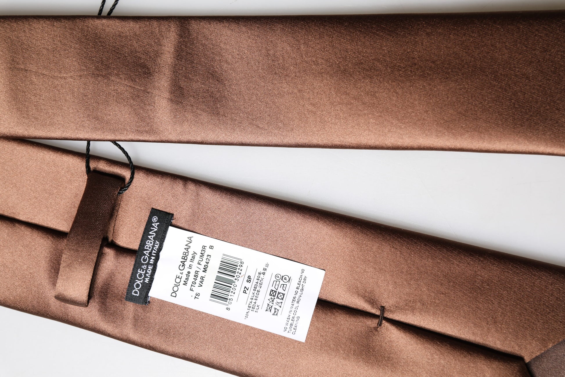Dolce & Gabbana Brown Satin 100% Silk Wide Adjustable Men Necktie Tie Curated Luxury Accessories by Orvyn
