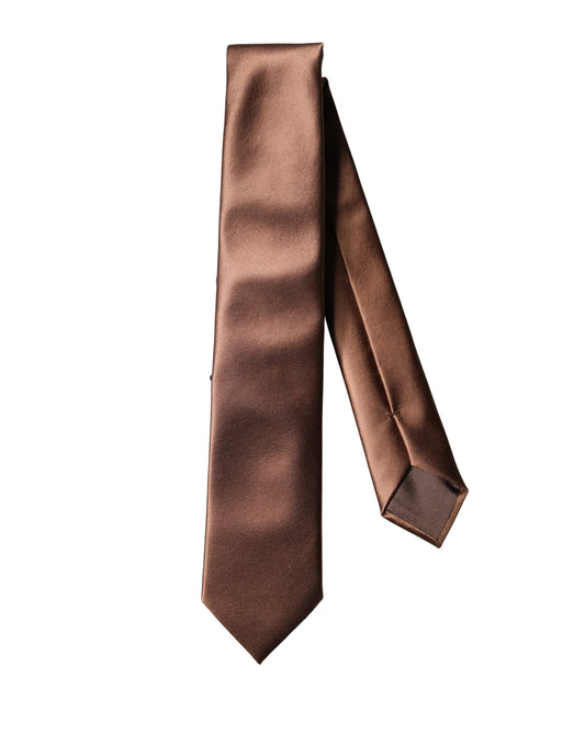Dolce & Gabbana Brown Satin 100% Silk Wide Adjustable Men Necktie Tie Curated Luxury Accessories by Orvyn