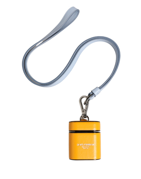 Dolce & Gabbana Case Yellow Calf Leather Logo Flip Holder Strap Airpods Curated Luxury Accessories by Orvyn