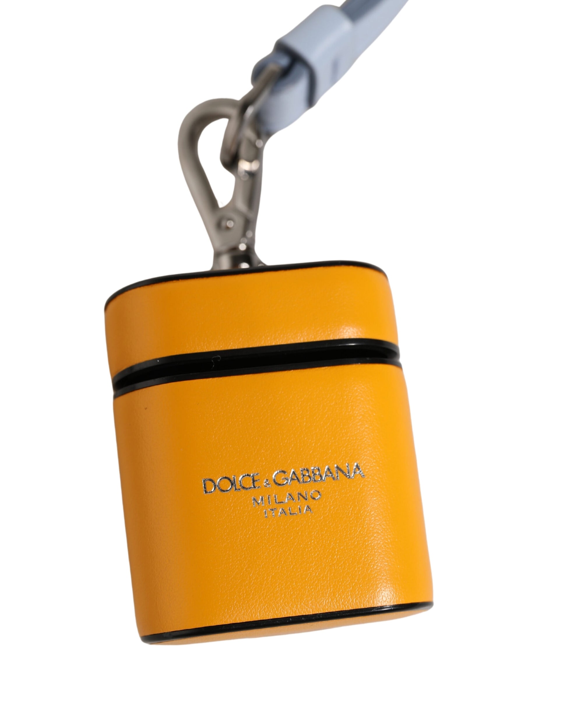 Dolce & Gabbana Case Yellow Calf Leather Logo Flip Holder Strap Airpods Curated Luxury Accessories by Orvyn