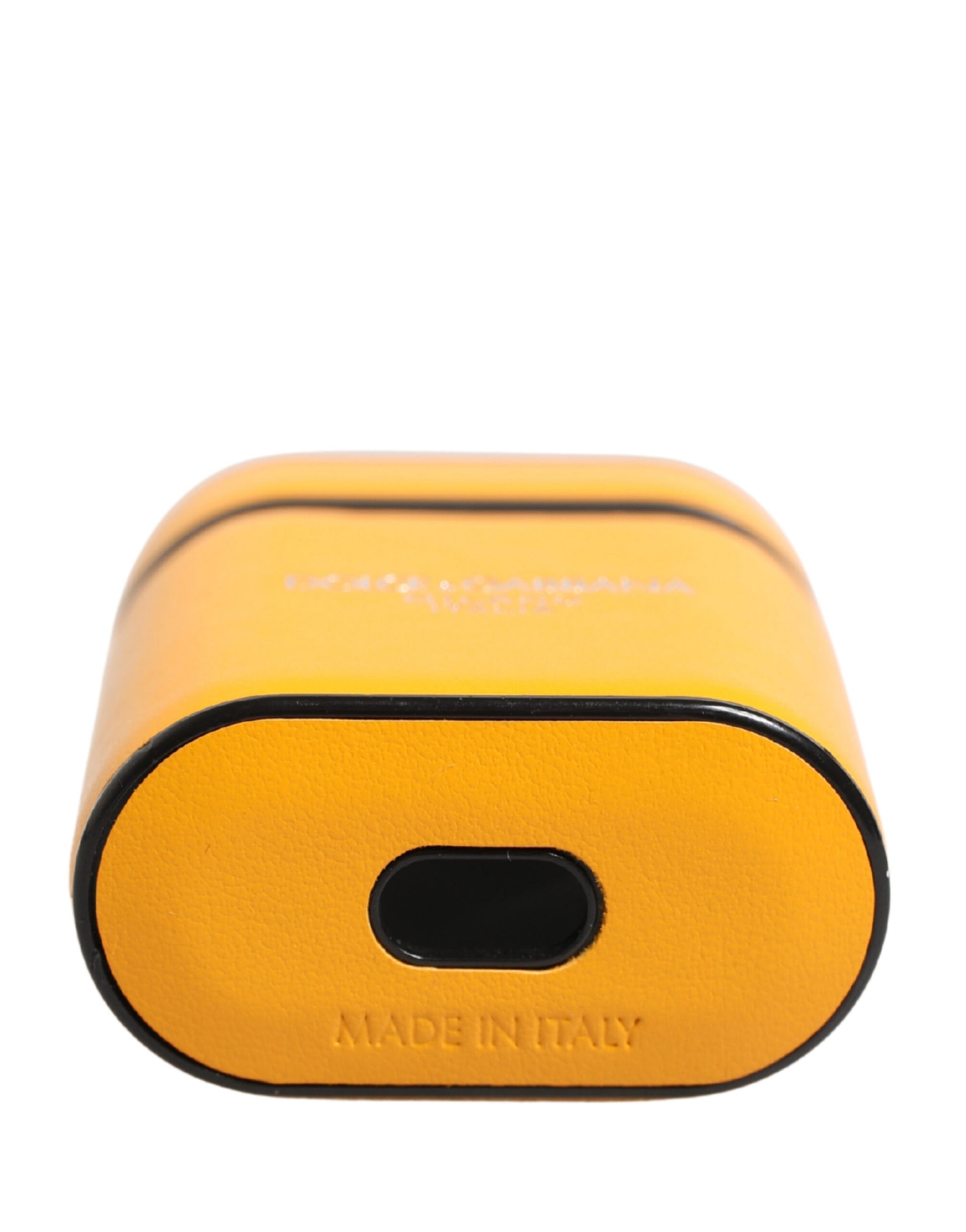 Dolce & Gabbana Case Yellow Calf Leather Logo Flip Holder Strap Airpods Curated Luxury Accessories by Orvyn