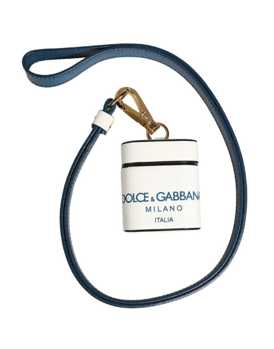 Dolce & Gabbana White Calf Leather Logo Flip Holder Strap Airpods Case Curated Luxury Accessories by Orvyn