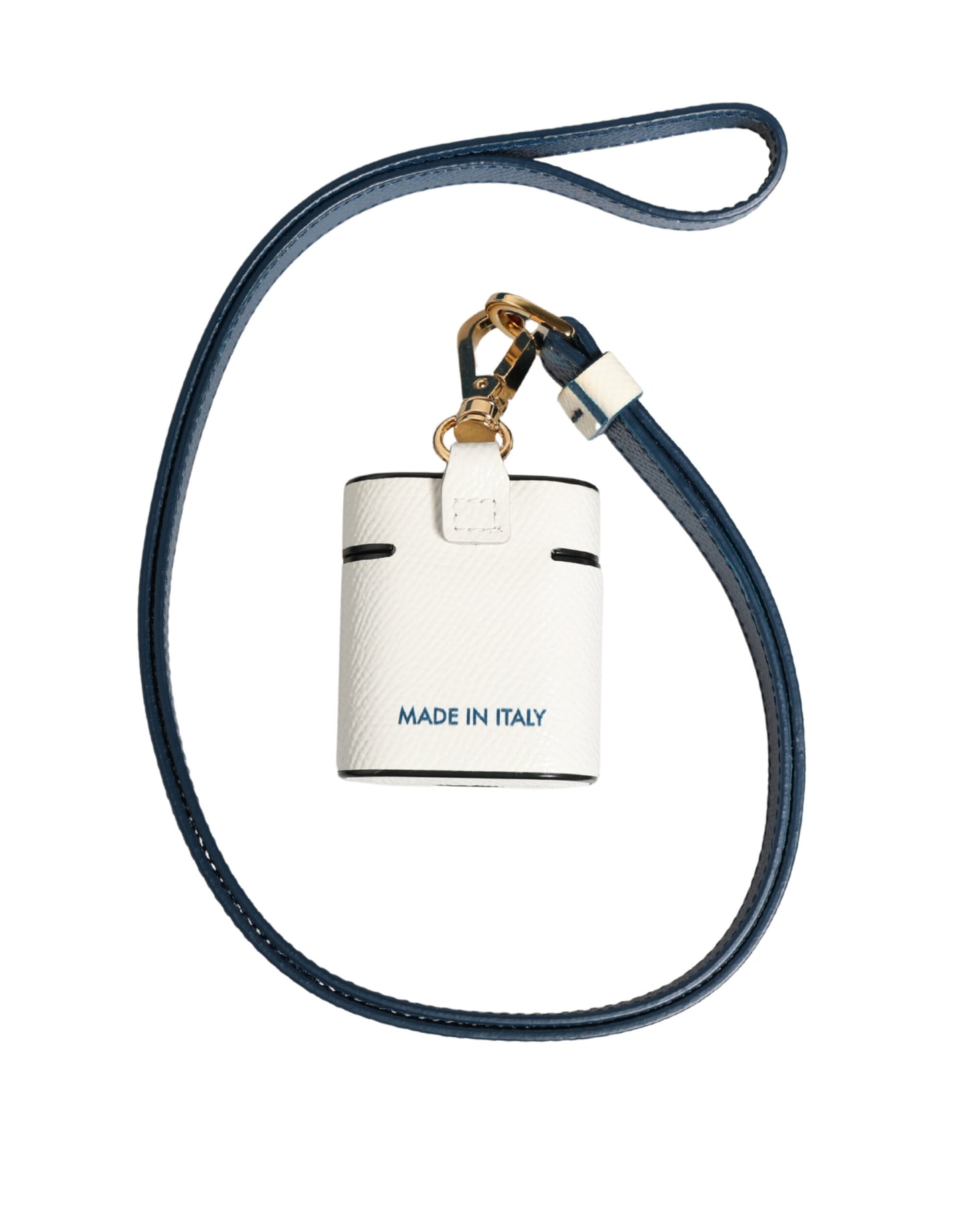 Dolce & Gabbana White Calf Leather Logo Flip Holder Strap Airpods Case Curated Luxury Accessories by Orvyn