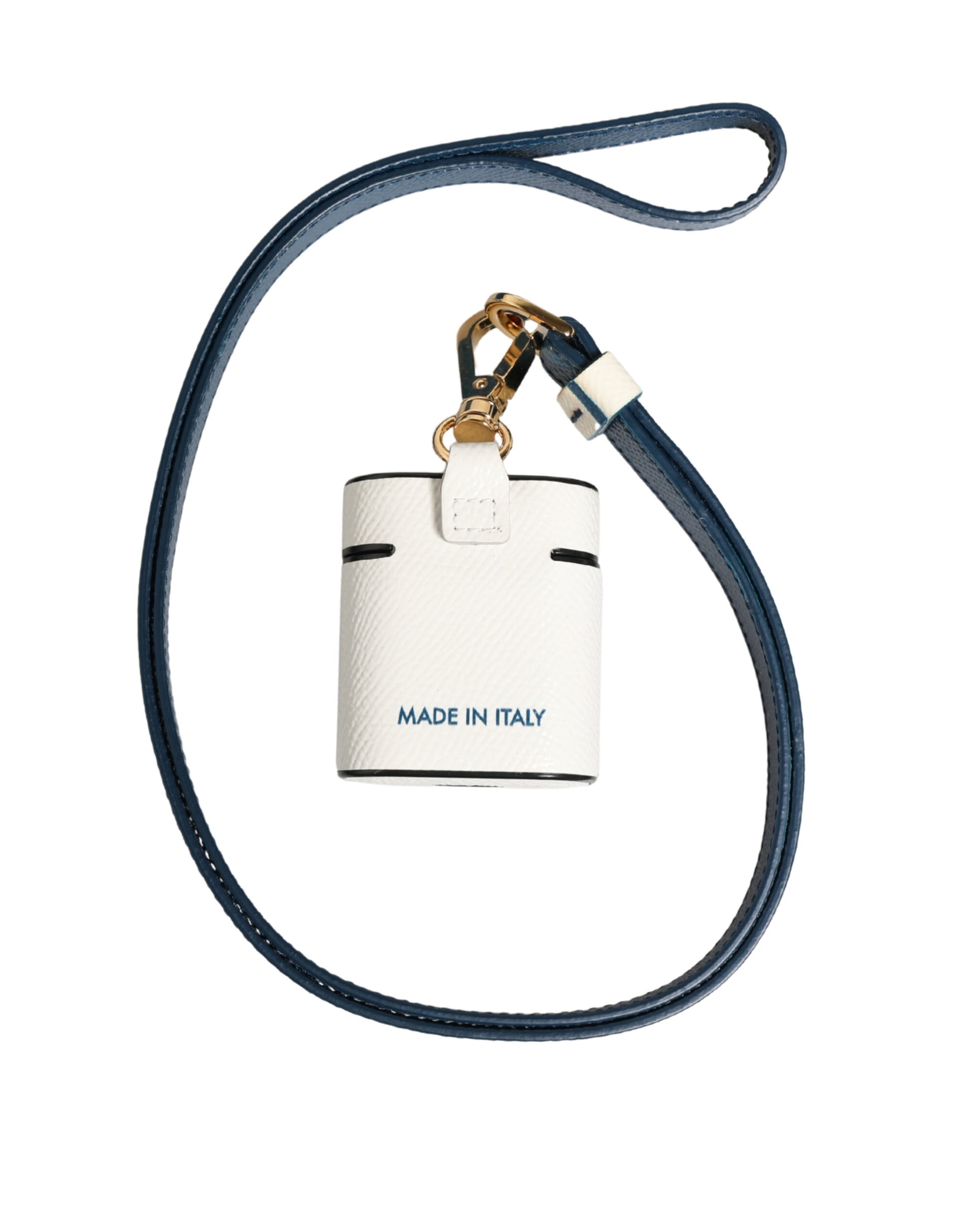 Dolce & Gabbana White Calf Leather Logo Flip Holder Strap Airpods Case Curated Luxury Accessories by Orvyn