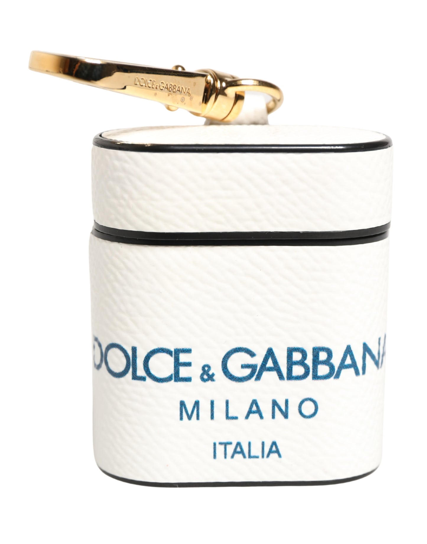Dolce & Gabbana White Calf Leather Logo Flip Holder Strap Airpods Case Curated Luxury Accessories by Orvyn