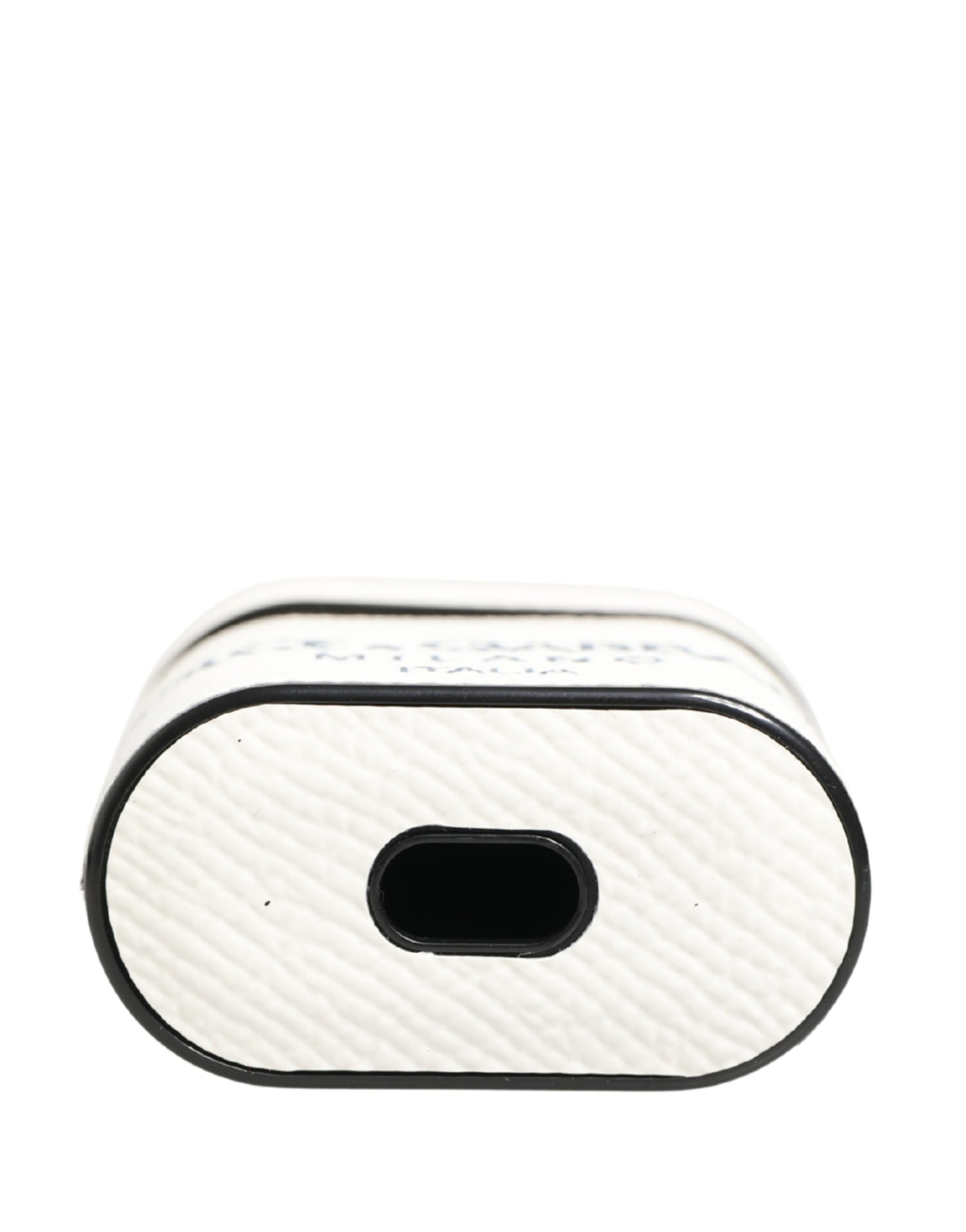 Dolce & Gabbana White Calf Leather Logo Flip Holder Strap Airpods Case Curated Luxury Accessories by Orvyn