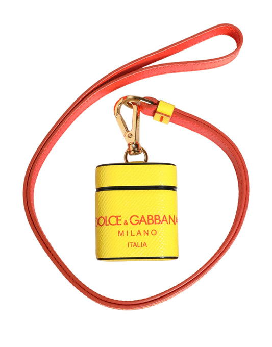 Dolce & Gabbana Yellow Calf Leather Logo Flip Holder Strap Airpods Case Curated Luxury Accessories by Orvyn