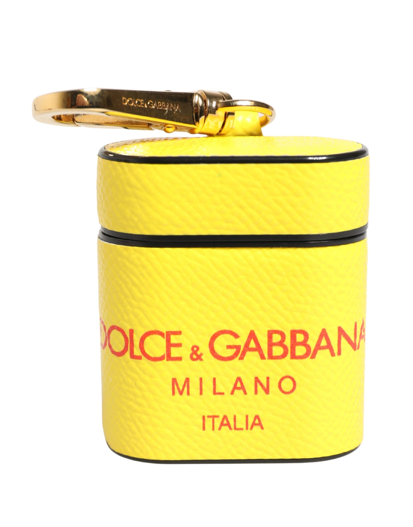 Dolce & Gabbana Yellow Calf Leather Logo Flip Holder Strap Airpods Case Curated Luxury Accessories by Orvyn