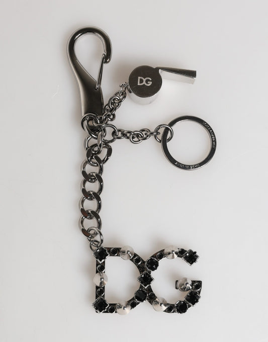 Dolce & Gabbana Silver Brass Metal DG Logo Crystal Ring Keyring Keychain Curated Luxury Accessories by Orvyn