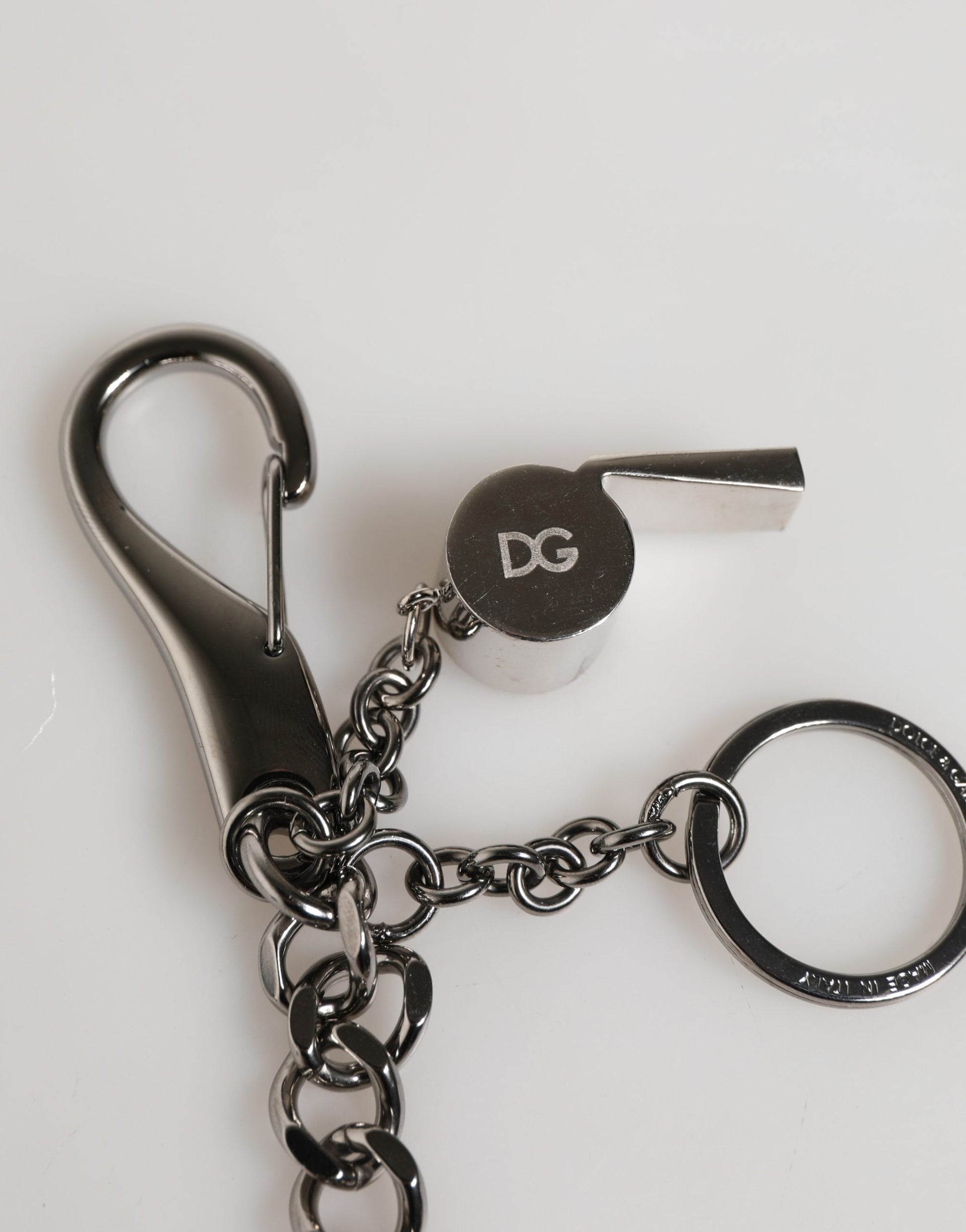 Dolce & Gabbana Silver Brass Metal DG Logo Crystal Ring Keyring Keychain Curated Luxury Accessories by Orvyn