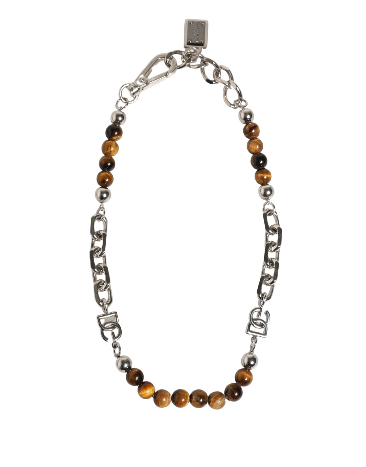 Dolce & Gabbana Silver Tone Brass Chain Beaded Gem DG Logo Bracelet Curated Luxury Accessories by Orvyn
