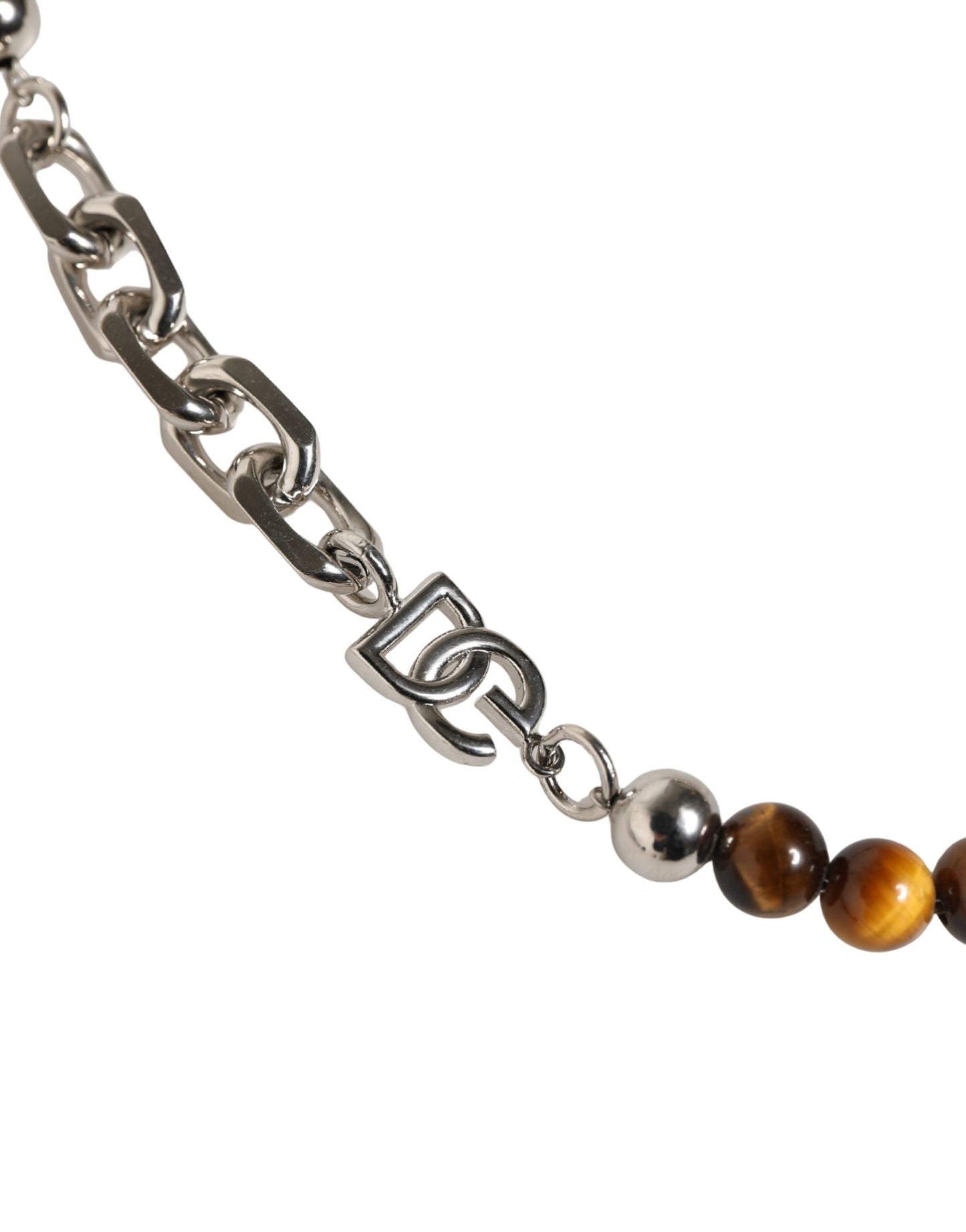 Dolce & Gabbana Silver Tone Brass Chain Beaded Gem DG Logo Bracelet Curated Luxury Accessories by Orvyn
