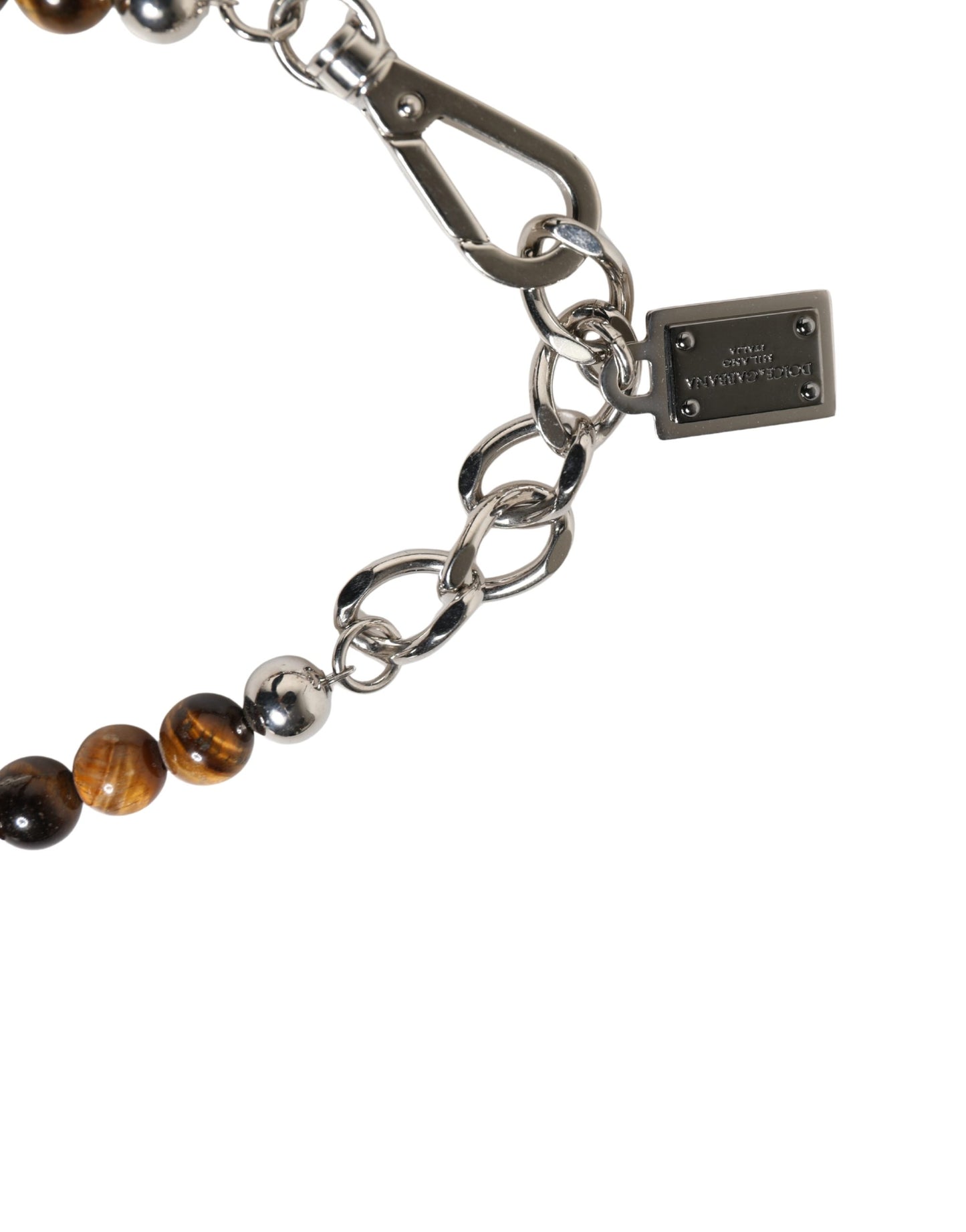 Dolce & Gabbana Silver Tone Brass Chain Beaded Gem DG Logo Bracelet Curated Luxury Accessories by Orvyn