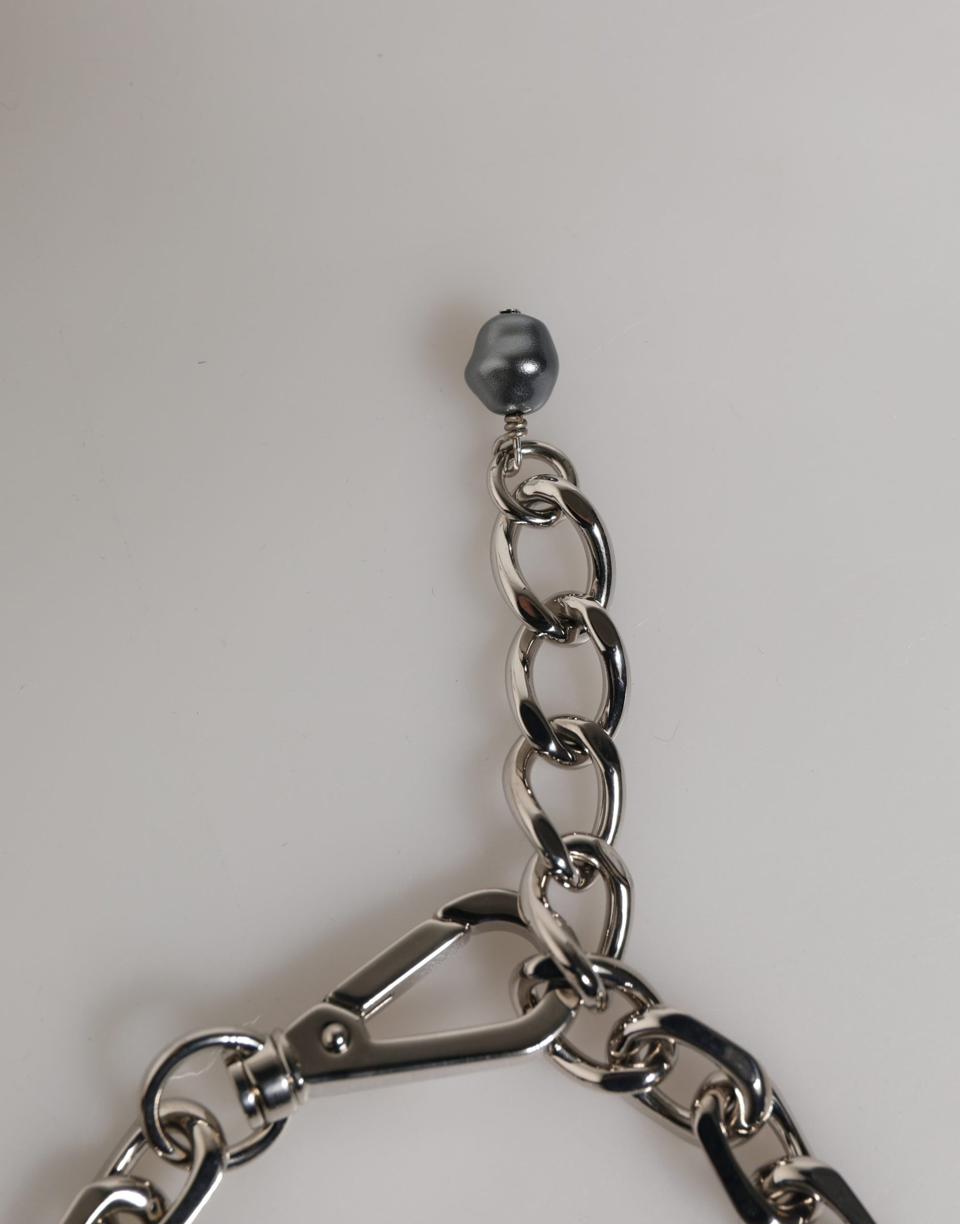 Dolce & Gabbana Silver Tone Chain Lobster Clasp Logo Gray Pearls Bracelet Curated Luxury Accessories by Orvyn