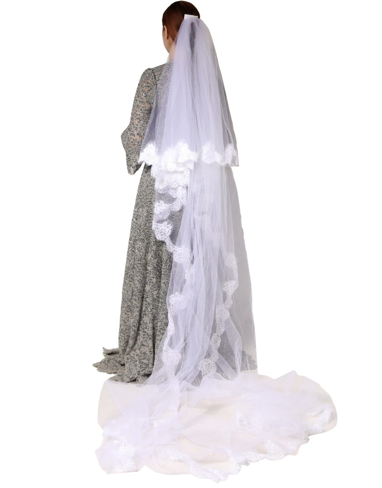 Dolce & Gabbana White Floral LaceNylon Floor Length 3M Long Veil Curated Luxury Accessories by Orvyn
