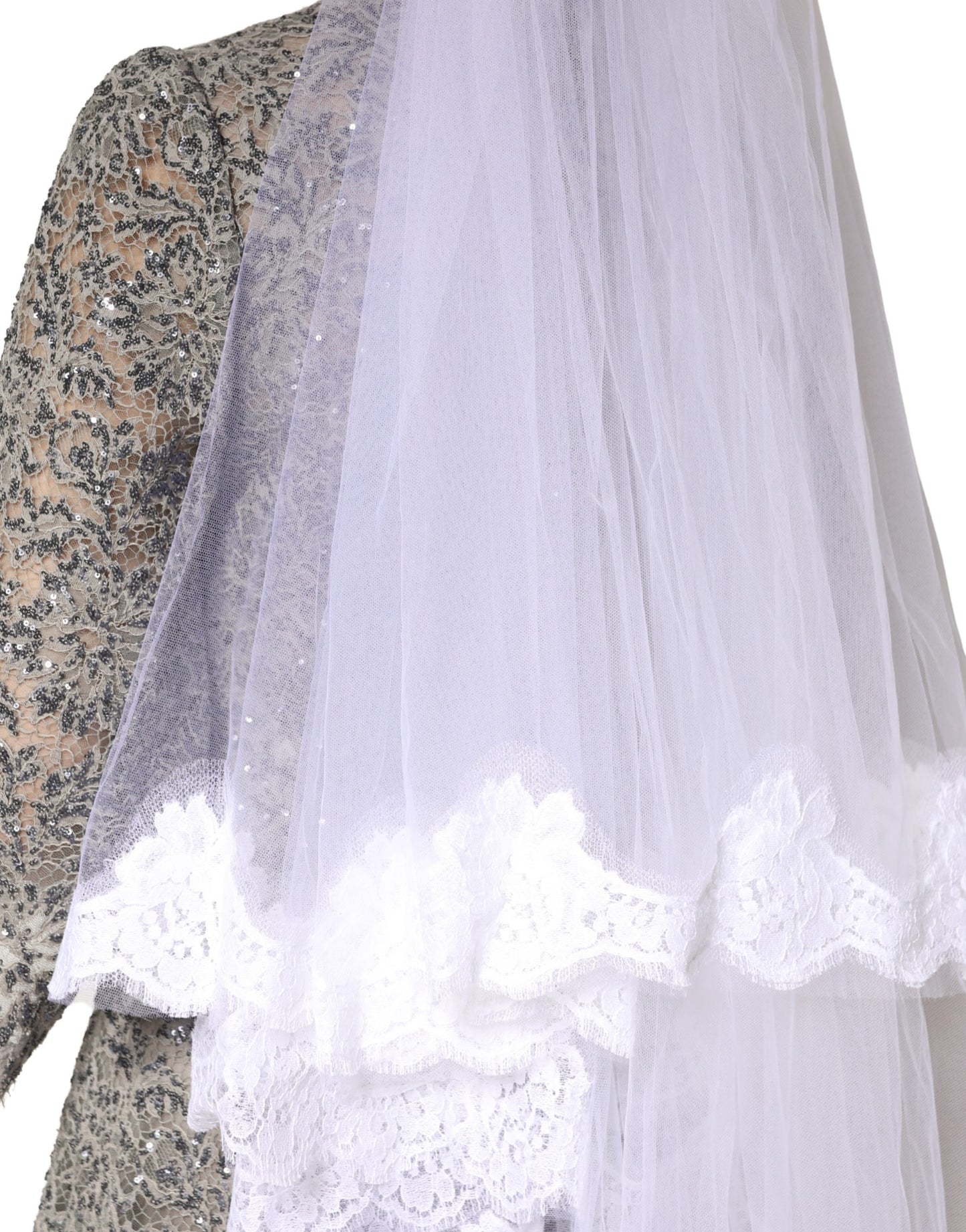 Dolce & Gabbana White Floral LaceNylon Floor Length 3M Long Veil Curated Luxury Accessories by Orvyn
