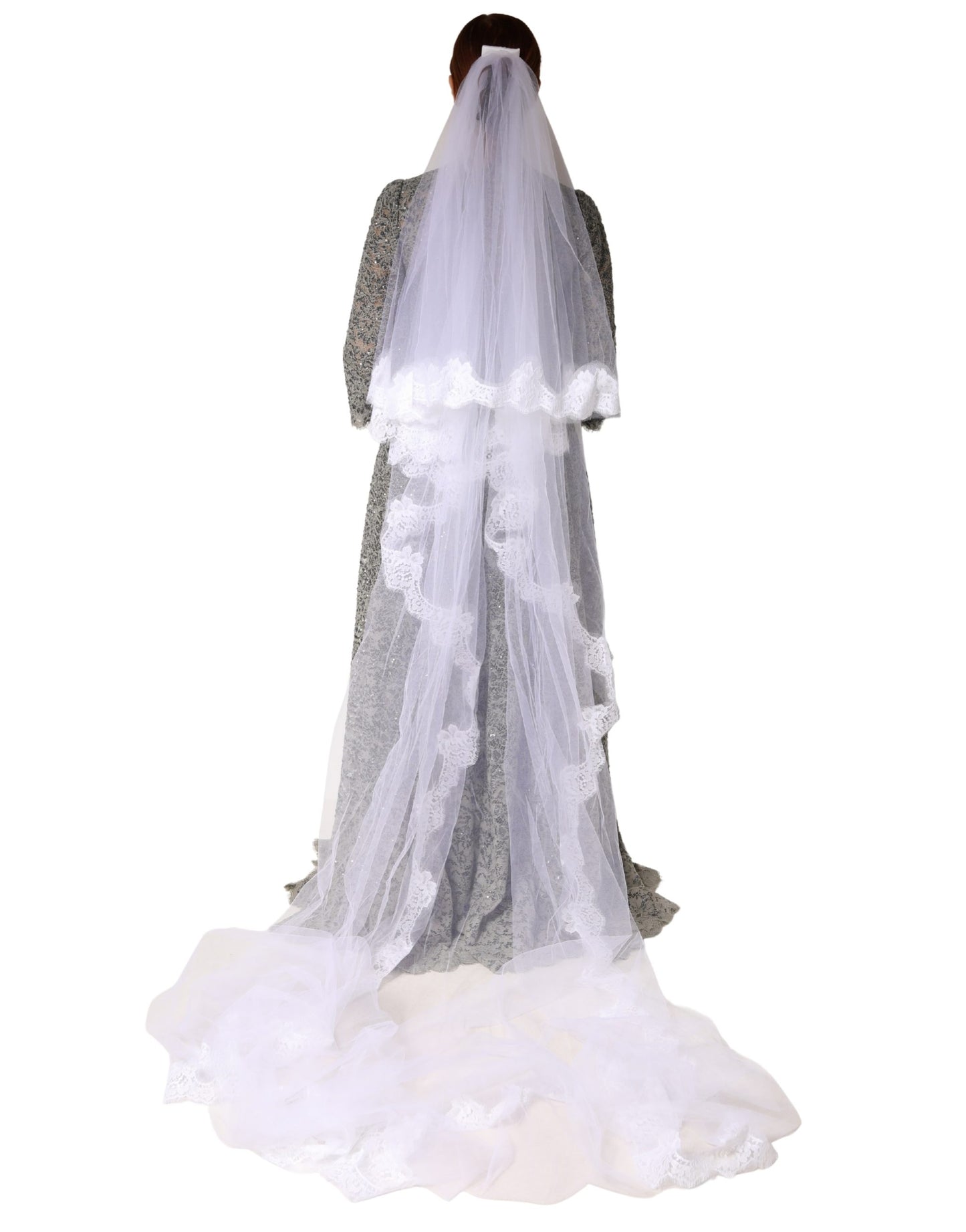 Dolce & Gabbana White Floral LaceNylon Floor Length 3M Long Veil Curated Luxury Accessories by Orvyn