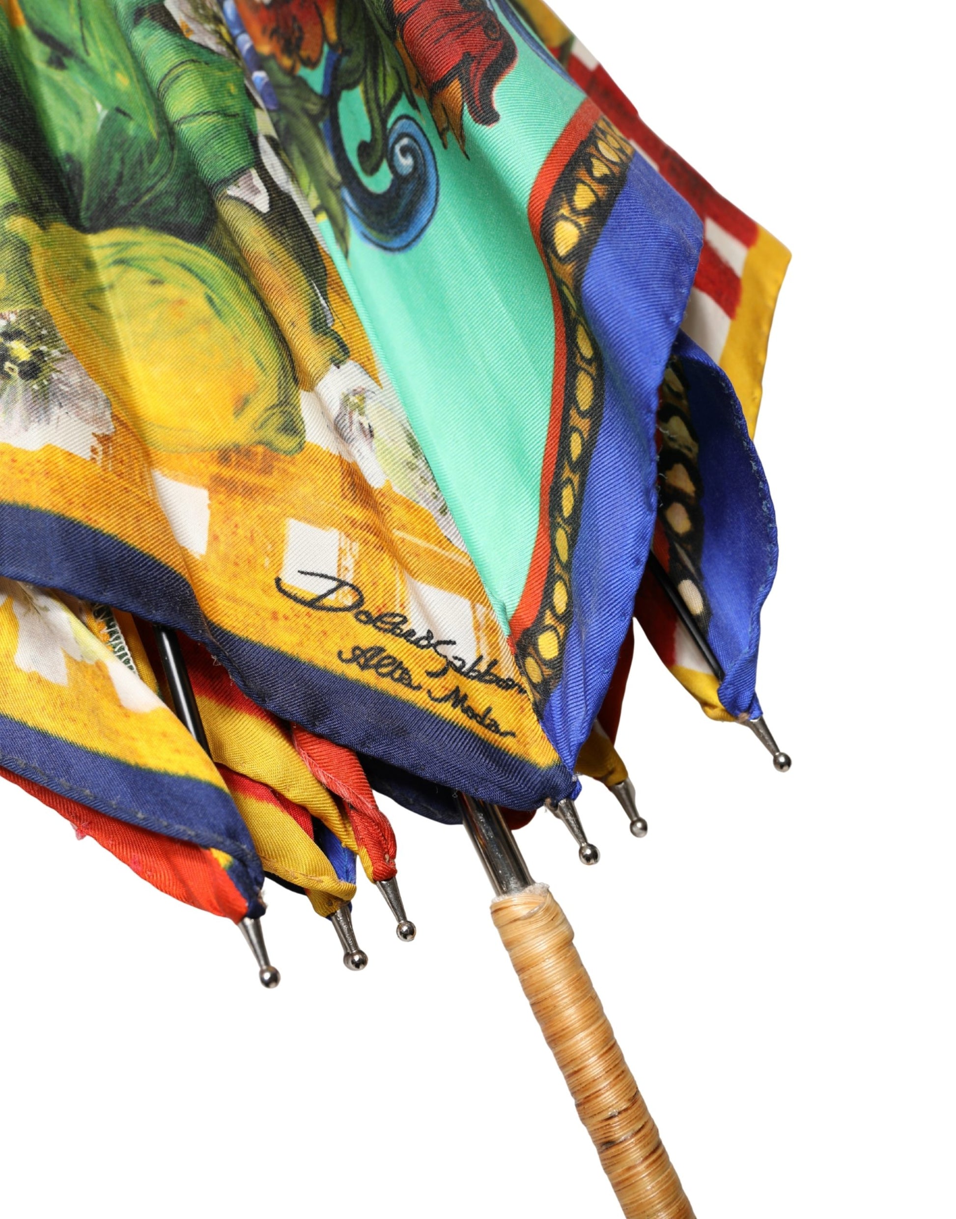 Dolce & Gabbana Multicolor Carretto Siciliano Print Collapsible Umbrella Curated Luxury Accessories by Orvyn
