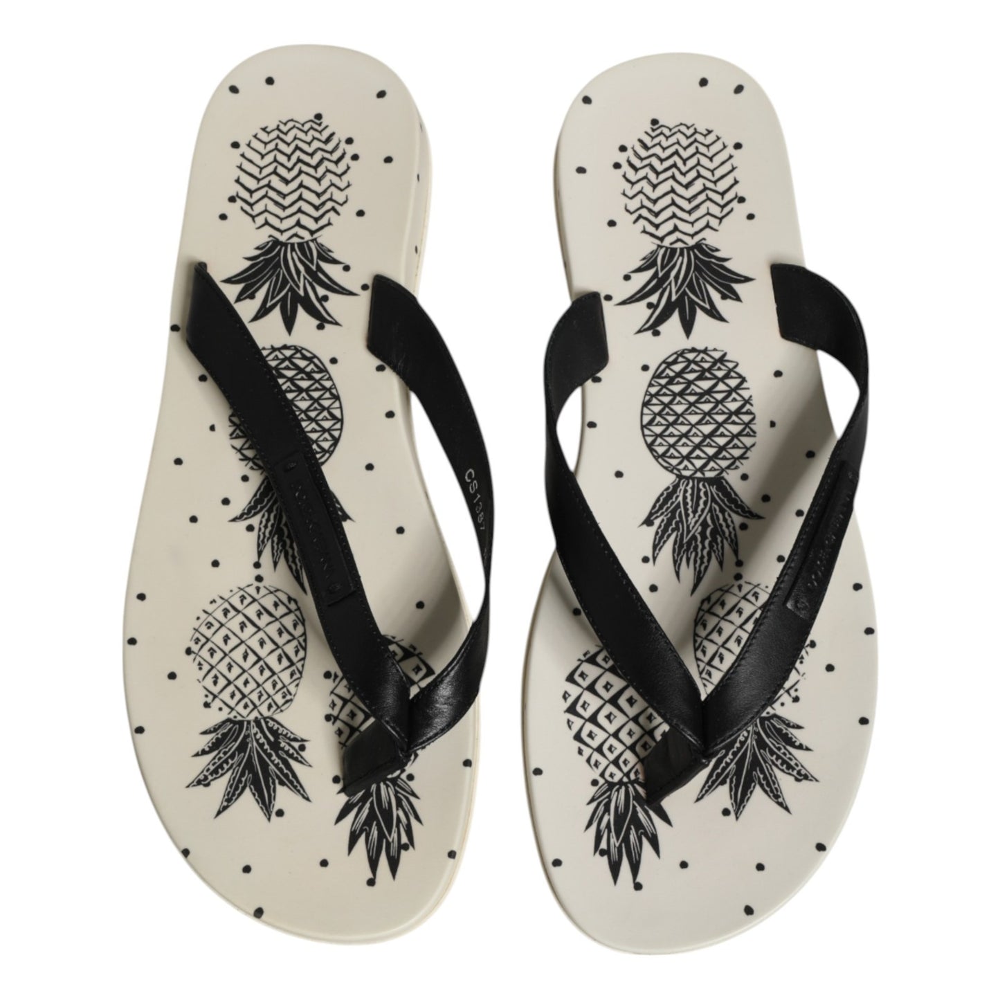 Dolce & Gabbana White Pineapple Print Slides Flip Flops Shoes Curated Luxury Accessories by Orvyn