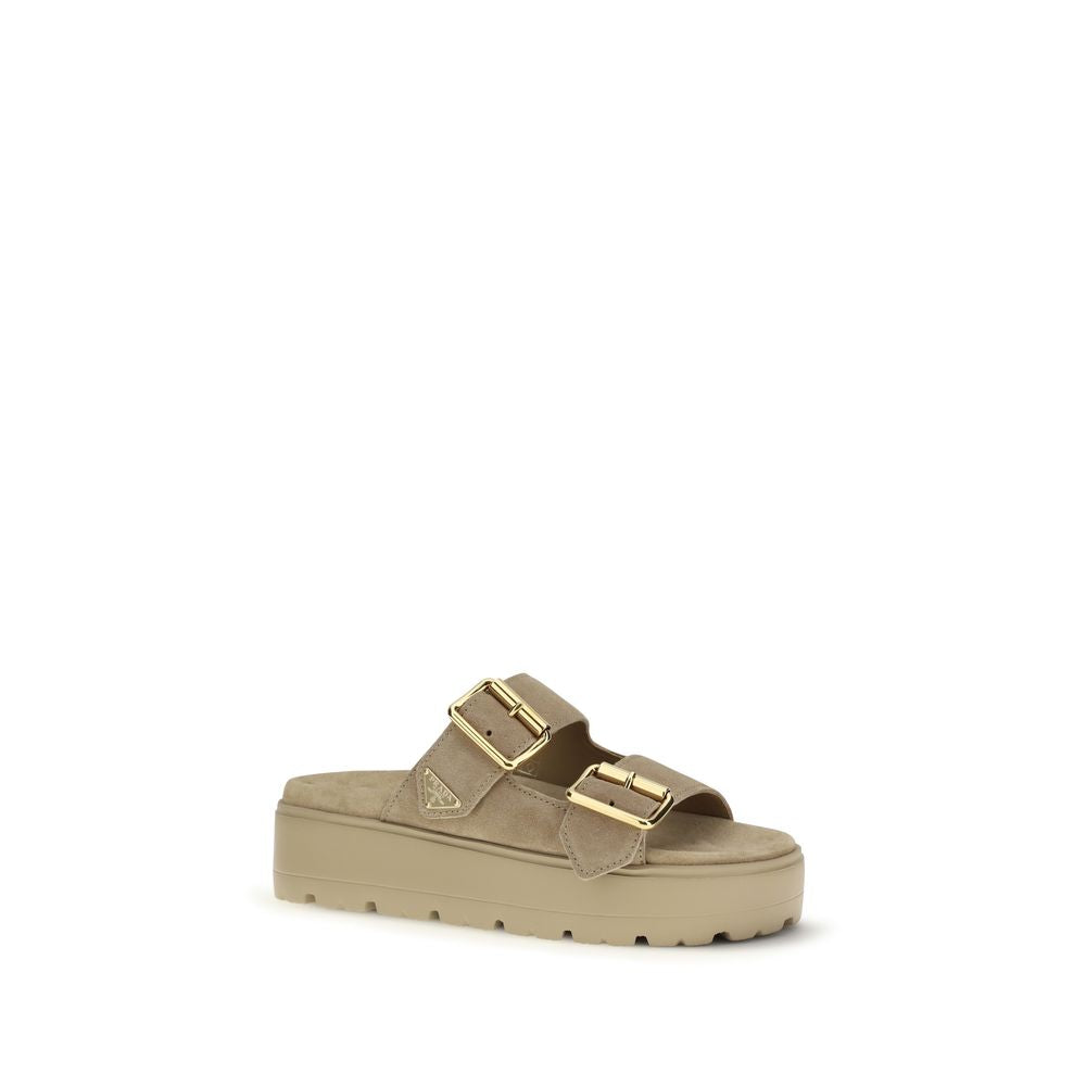 Prada Beige Calf Leather Bos Taurus Platform Sandals Curated Luxury Accessories by Orvyn