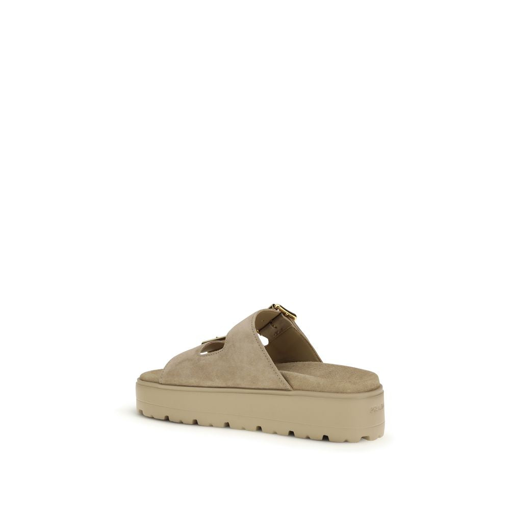 Prada Beige Calf Leather Bos Taurus Platform Sandals Curated Luxury Accessories by Orvyn