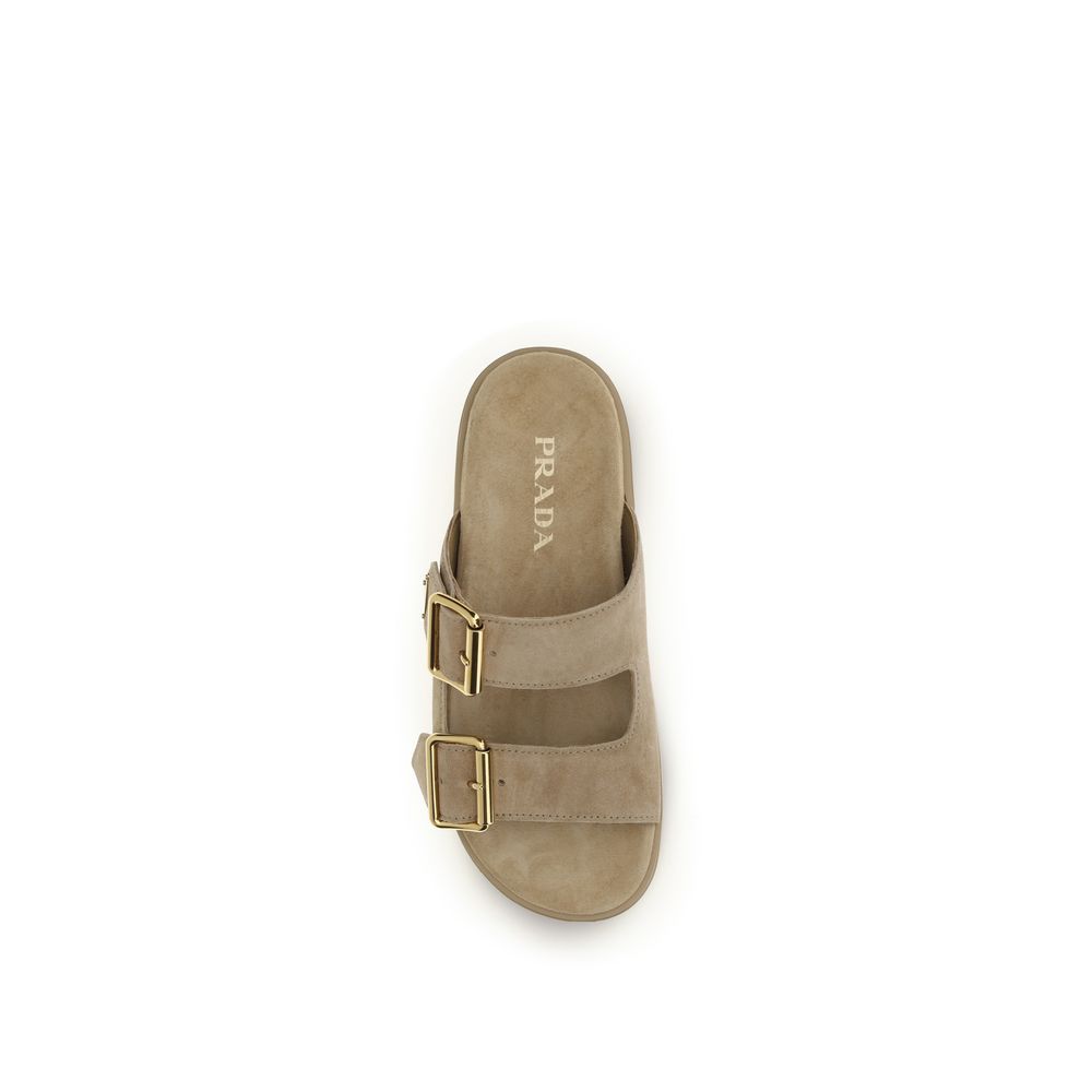 Prada Beige Calf Leather Bos Taurus Platform Sandals Curated Luxury Accessories by Orvyn