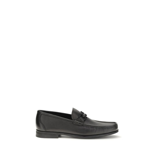 Ferragamo Black Calf Leather Bos Taurus Slip-On Loafers Curated Luxury Accessories by Orvyn