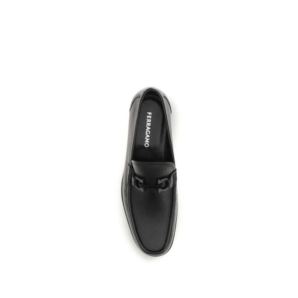 Ferragamo Black Calf Leather Bos Taurus Slip-On Loafers Curated Luxury Accessories by Orvyn