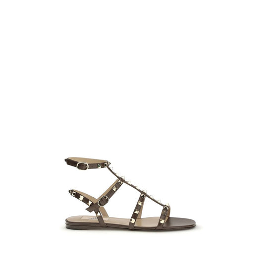 Valentino Garavani Brown Calf Leather Bos Taurus Strap-On Sandals Curated Luxury Accessories by Orvyn